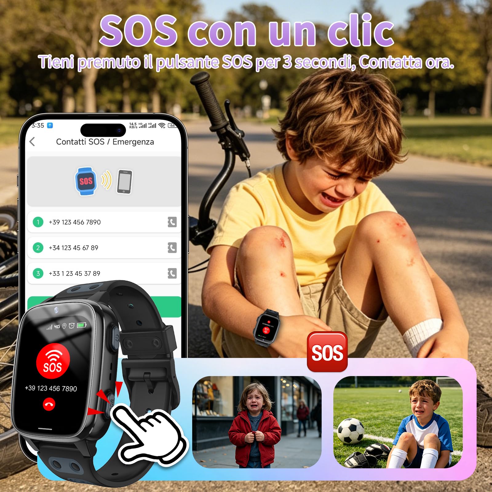 Smartwatch Orologio Intelligente Bambini 4G GPS Videocall Ragazzi (Nero) | Telefon, SOS, Controllo Genitori, Videochiamata,SMS, Modalità Classe , Rifiuto, Chiamate, Sconosciute, Contapassi, Giochi