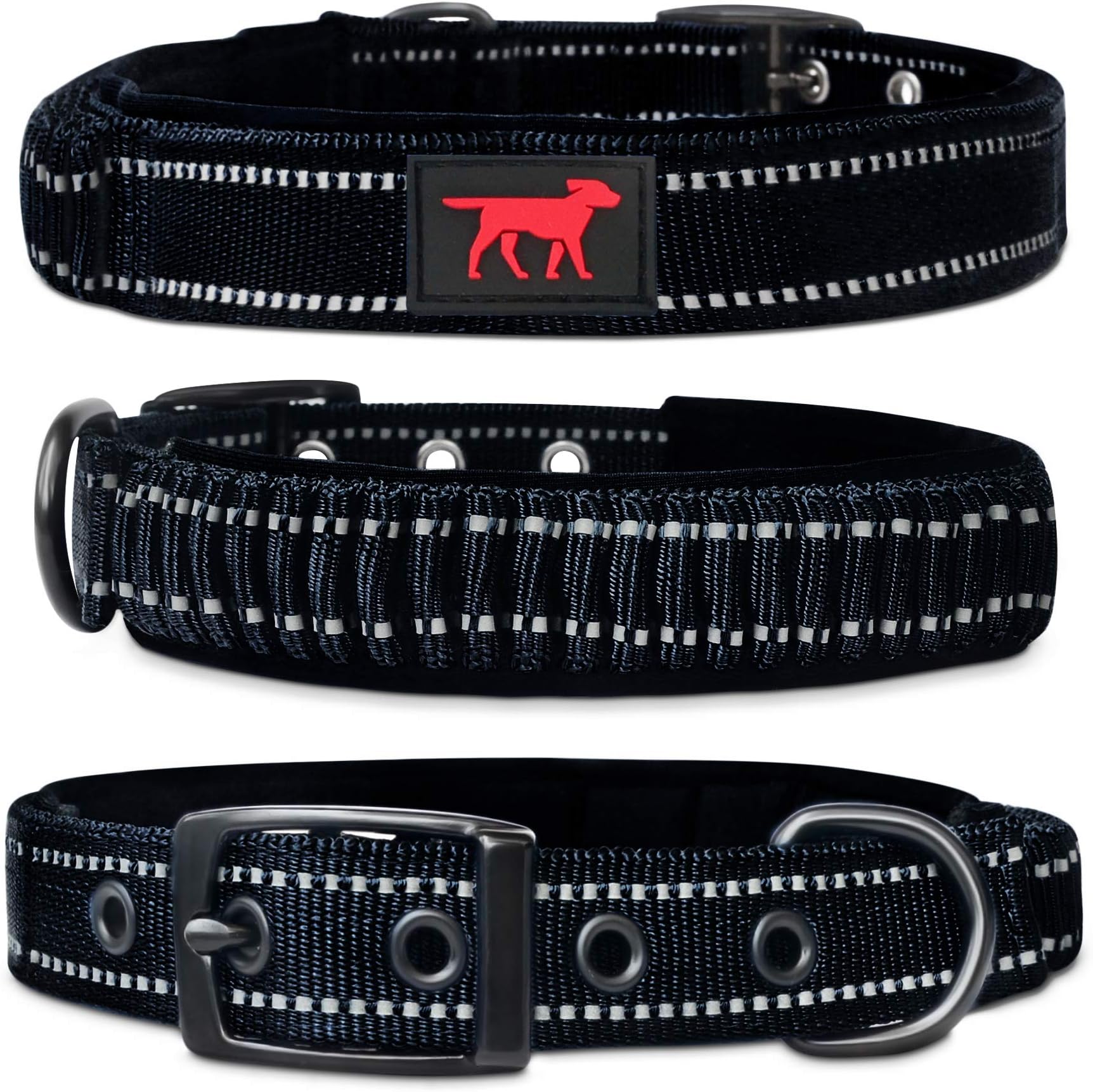 Heavy Duty Dog Collar with Handle | Ballistic Nylon Heavy Duty Collar | Padded Reflective Dog Collar with Adjustable Stainless Steel Hardware | Convenient Sizing for All Breeds X-Large (19-23" Neck)