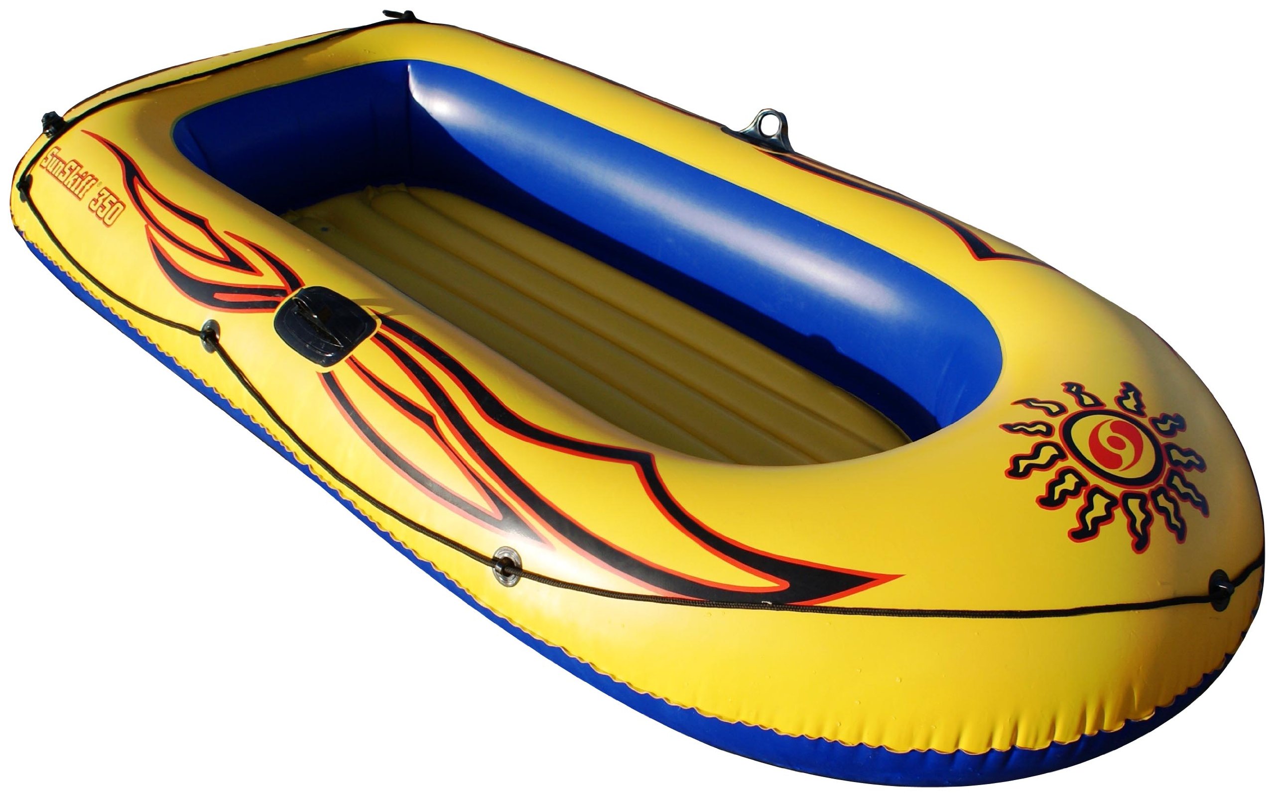 SolsticeInflatable Boat Rafts 2 to 3 Person Options for Adults & Kids Comes W/Accessories Pole Oar Holders Cushioned Comfortable Base Grab Line 6 to 8 Ft Sizes Sunskiff Kits Dinghy Air Floor Yellow