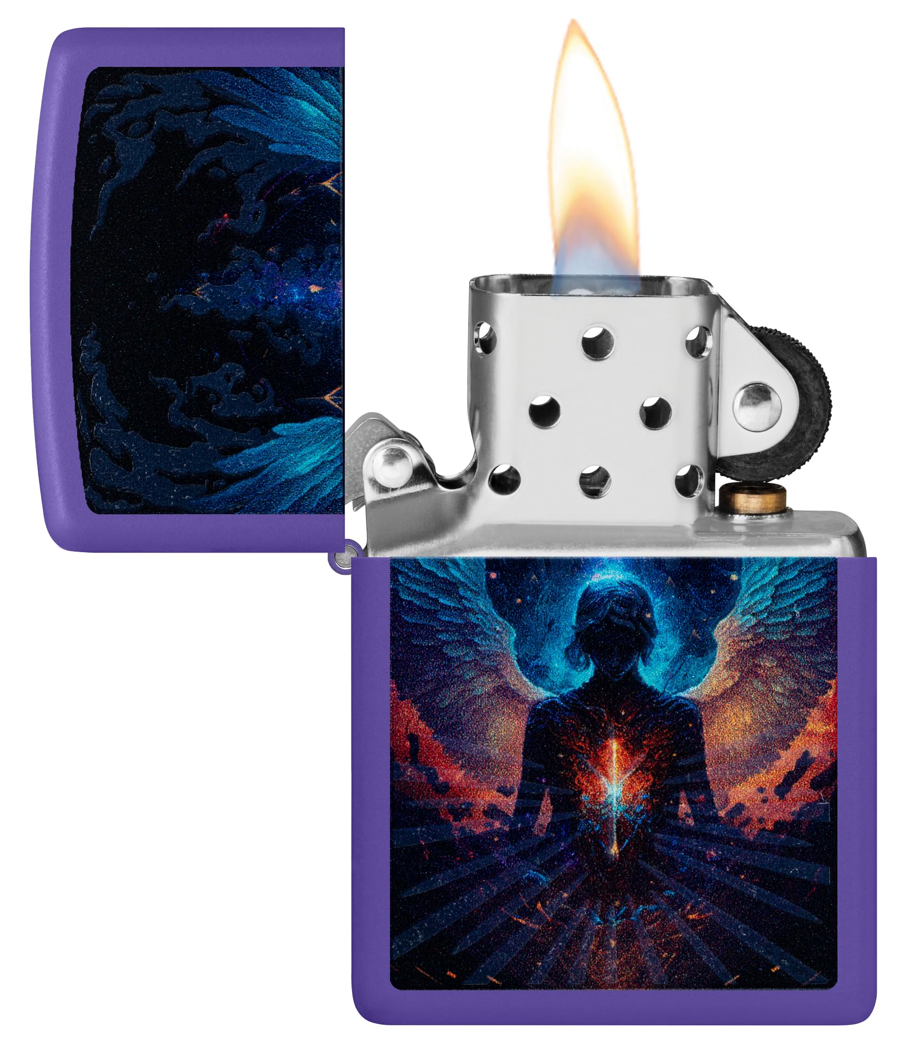 Zippo Angel Zapalniczka Sztormowa, Lampa Światła Czarnego, do Napełniania, Wielokrotnego Użytku, Wiatroodporna Konstrukcja, Pudełko na Prezent, Wykonano w USA, Kolor Fioletowy Matowy (Purple Matte)