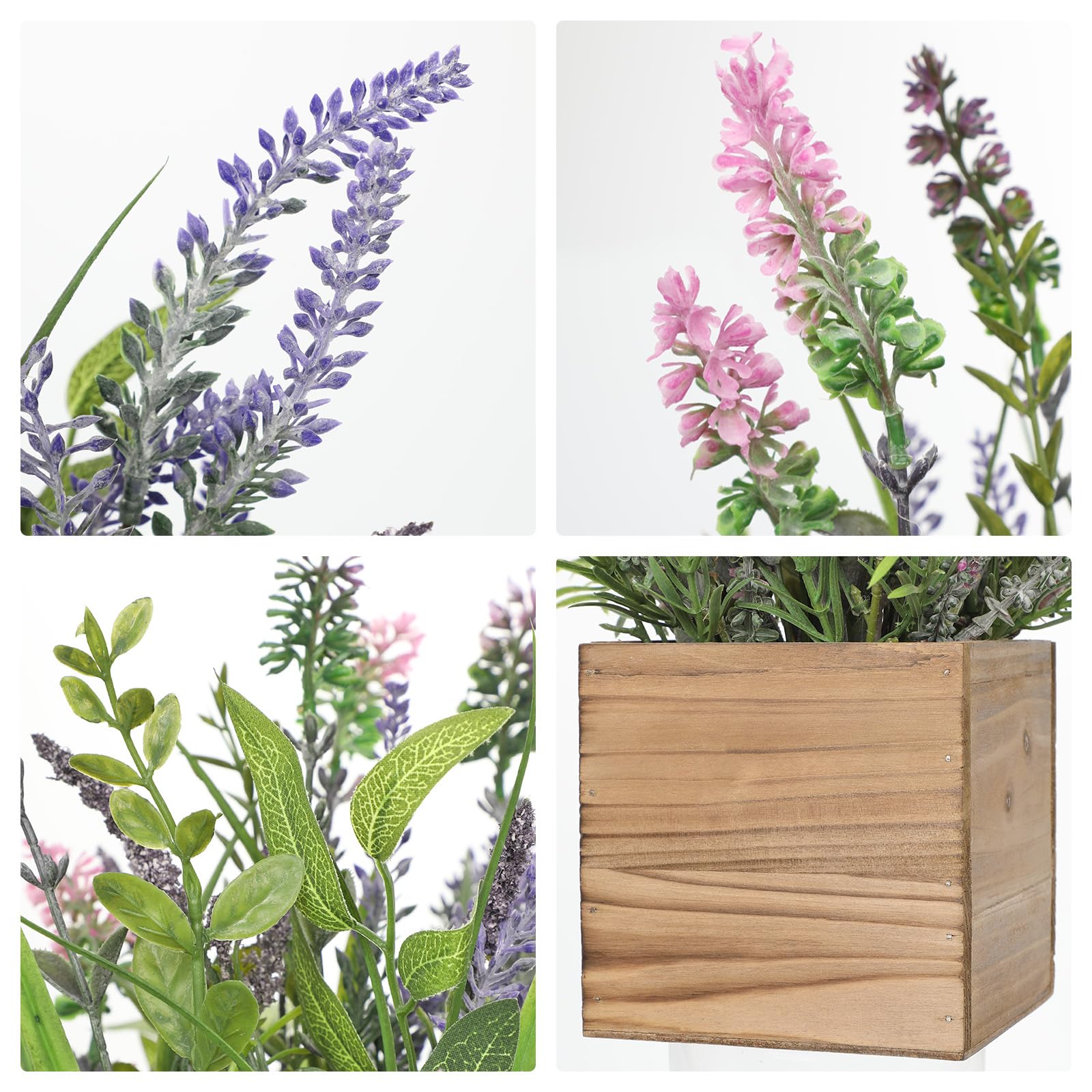 Briful Artificial Lavender in Wooden Pot, Silk Flowers Flocked Plants - Image 3
