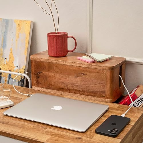 Miniatura 4 de Caja grande de gestión de cables - Madera de acacia - Caja organizadora de cables y caja de tira de alimentación para la gestión de cables Madera de