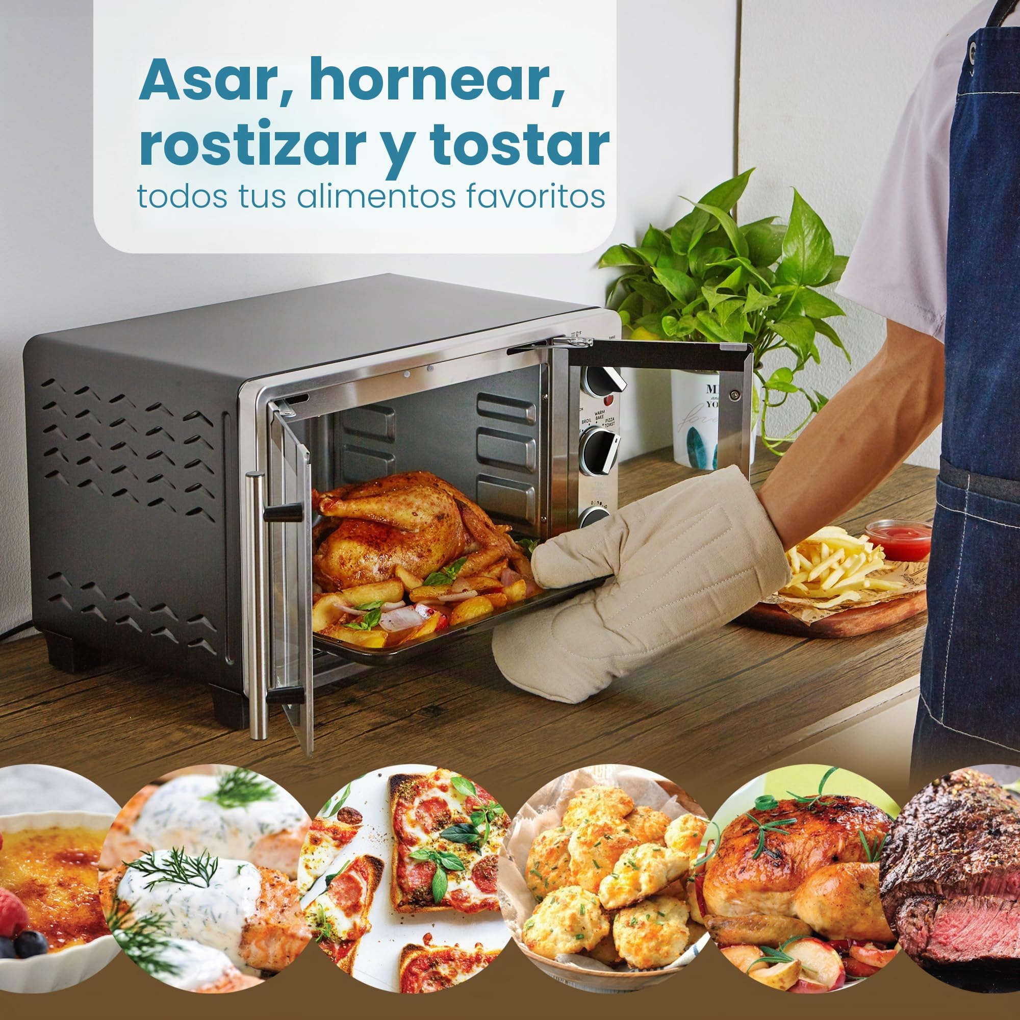 Elite Gourmet ETO2530M - Horno tostador de doble puerta francesa, hornear, asar, tostar, mantener el calor, se adapta a pizza de 12 pulgadas, capacidad de 25 l, acero inoxidable y negro