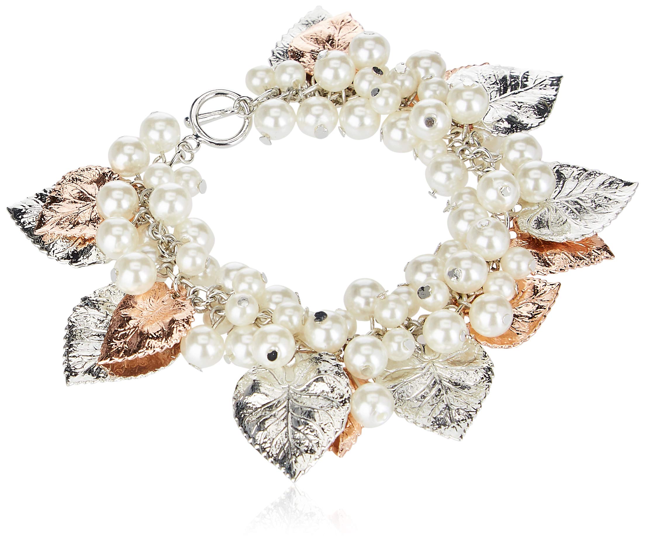 Estele 24 Kt Rose Gold Plated Leaf Pearl Charm bracelet (B08D16FFLM) Amazon Price History, Amazon Price Tracker
