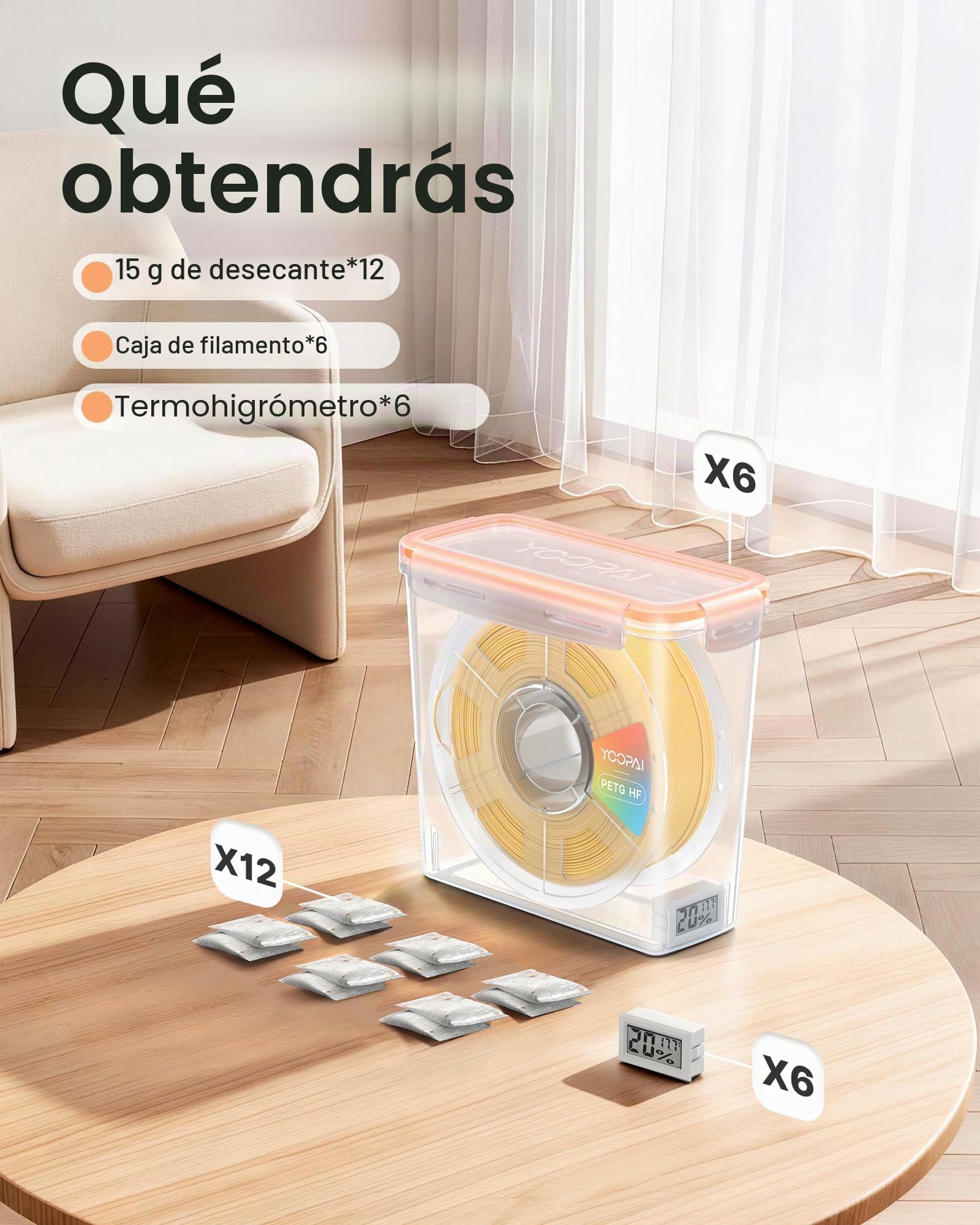 YOOPAI Pro - Caja de almacenamiento de filamentos con monitor de temperatura y humedad, contenedor hermético para bobinas de 1 kg y 1.75 mm, resistente a la humedad y al polvo, con desecantes