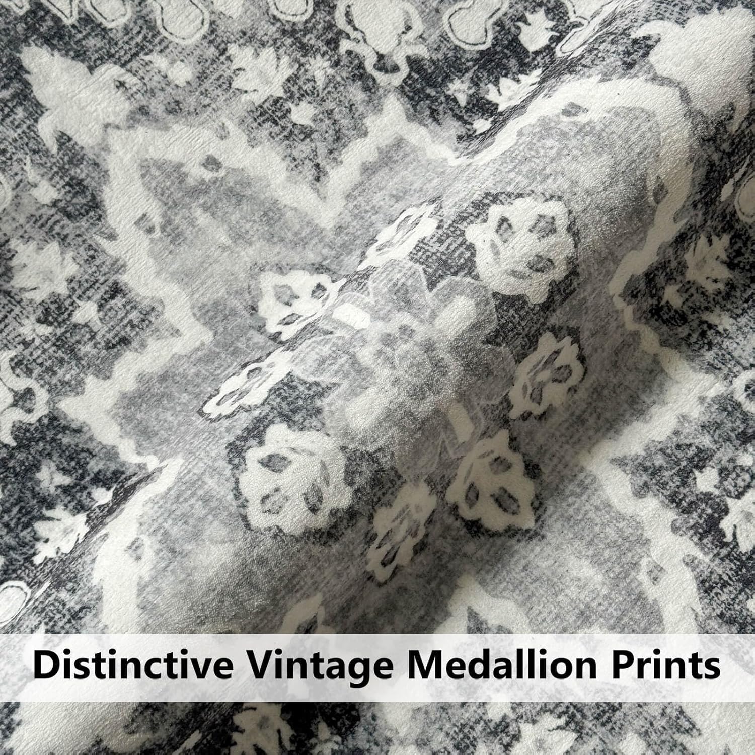 NANPIPER Washable Area Rug, 6x9 Rug with Non-Slip Backing for Living Room, Non-Shedding Distressed Rug, Vintage Medallion Accent Large Rug for Bedroom,Dinning Room(6'x9', Light Grey)