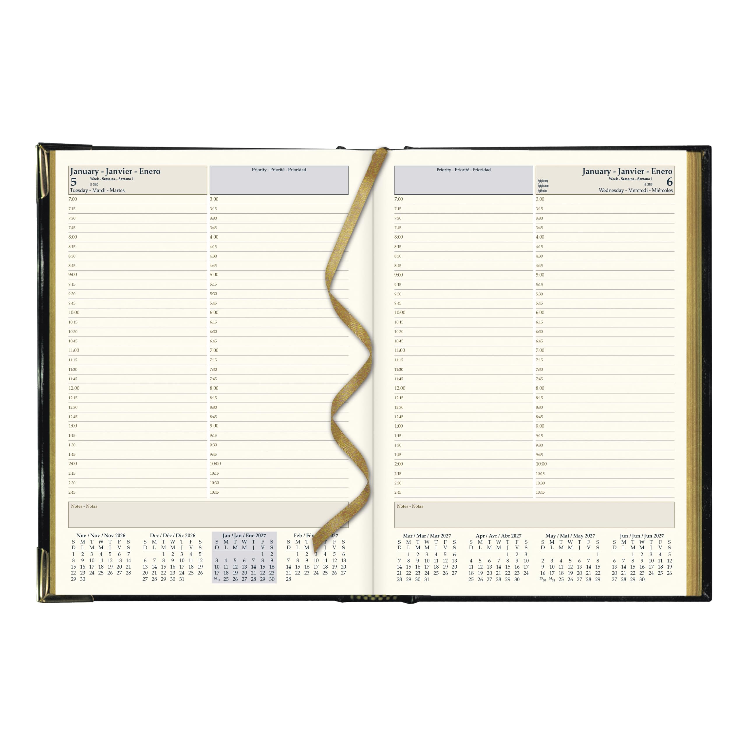 Brownline® Agenda giornaliera 2027, agenda giornaliera, 12 mesi, da gennaio a dicembre, rilegatura cucita, 27,3 x 19,7 cm, nero, trilingue (CBE514)