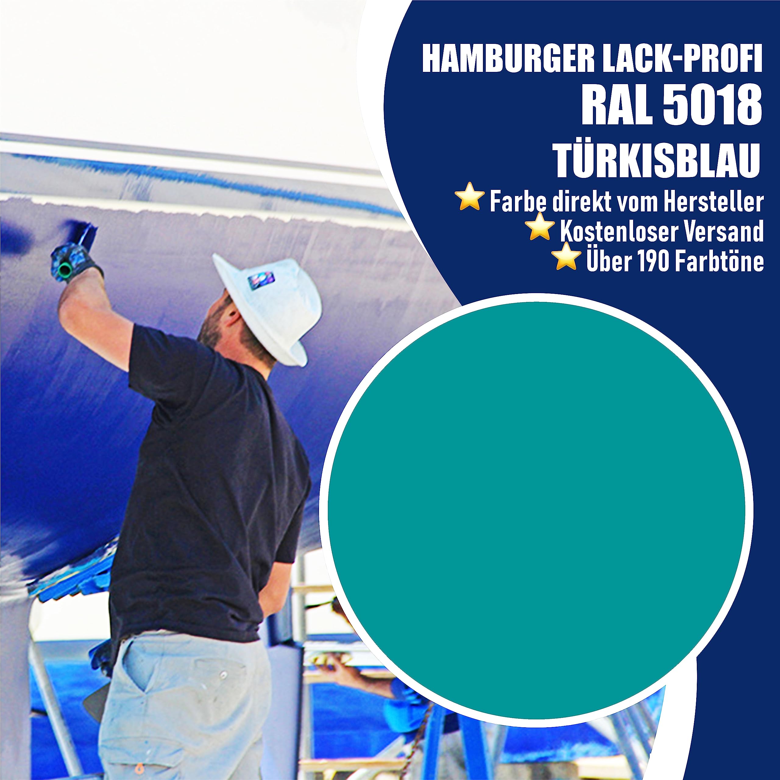 Hamburger Lack-Profi 2K Bootslack MATT Türkisblau RAL 5018 Blau für GFK/Kunststoff/Polyester Yachtlack Yachtfarbe Bootsfarbe