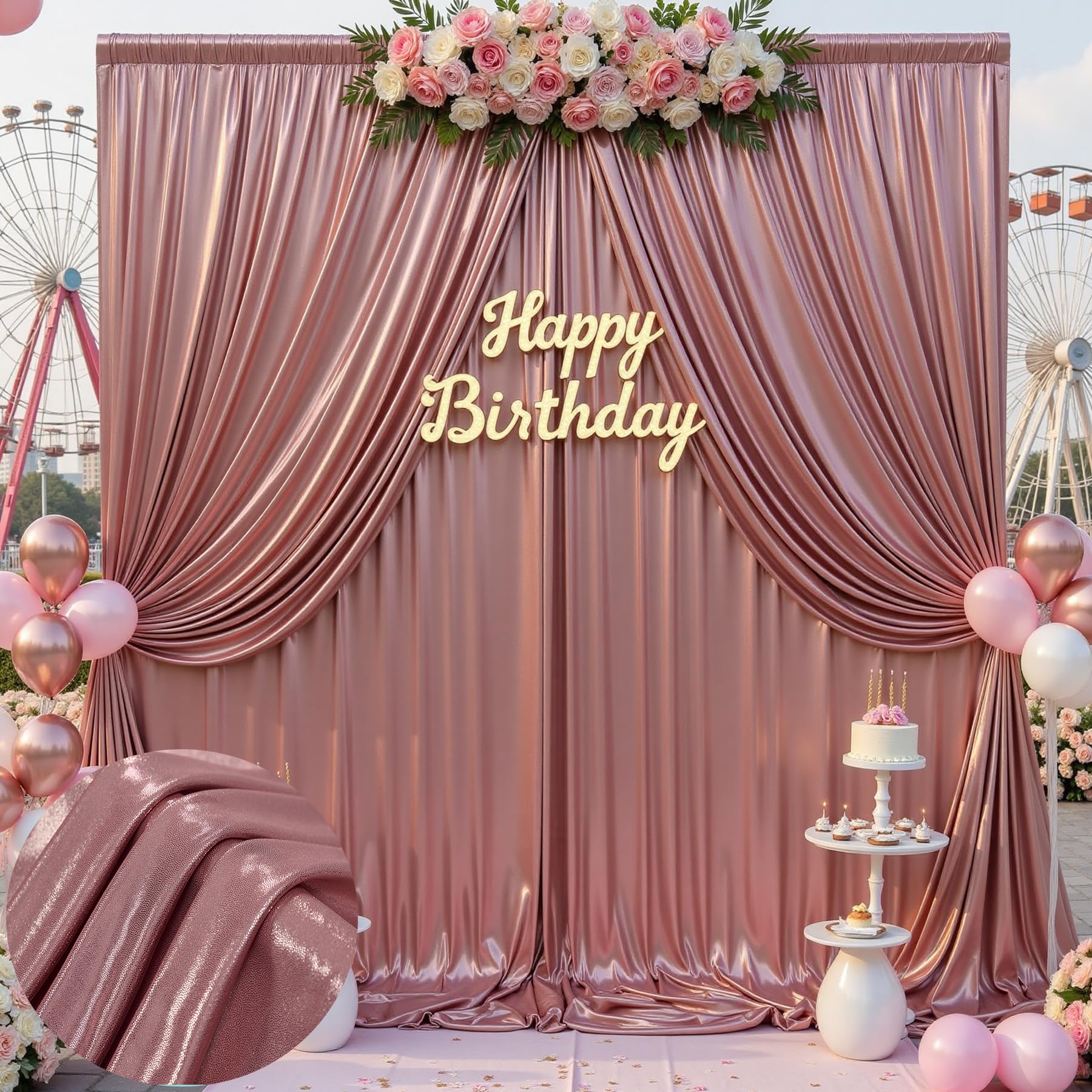 20x10ft Wrinkle Free Rose Gold Sequin Backdrop Curtain for Weddings Parties