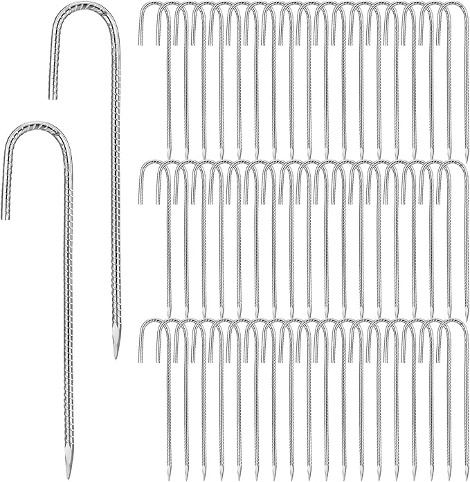 Therwen 50 Pcs Galvanized Tent Stakes Bulk J Hook Rebar
