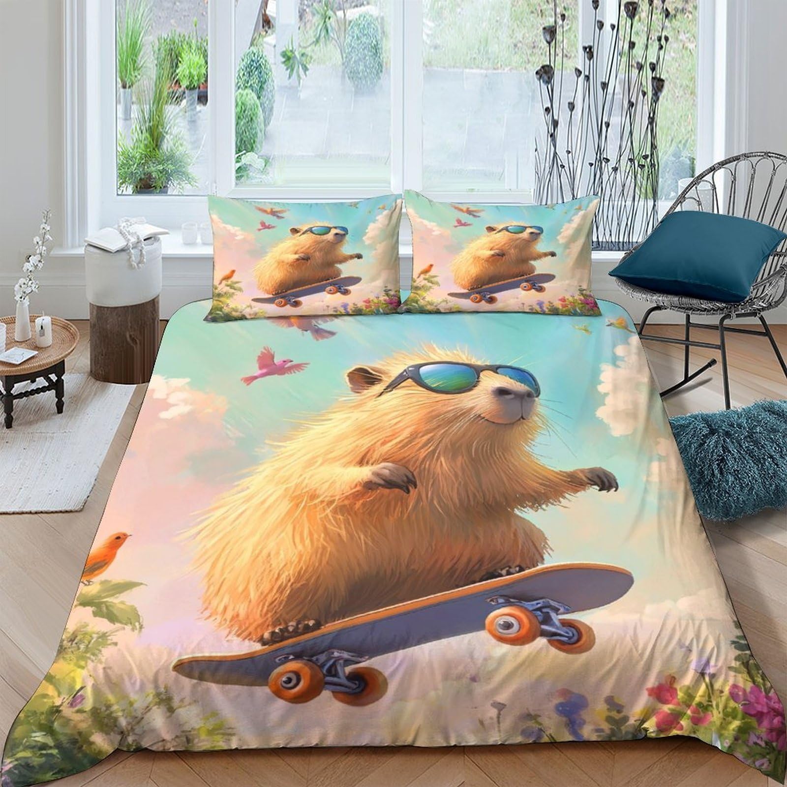 Ctjqhvkz Style-3 3D Printed Skateboarding Hamster Fitted Sheet Microfiber Soft Breathable Cartoon Animal Bed Cover For Bedroom Dorm Decor Single（135X200cm）