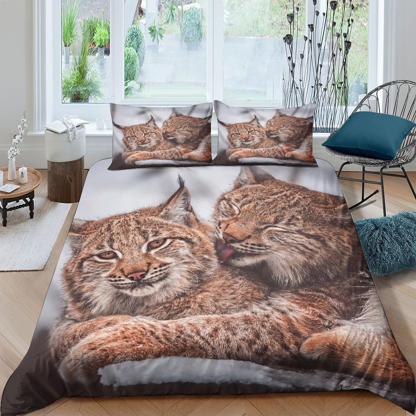 Ctjqhvkz Style-9 3D Printed Wild Lynx Fitted Sheet Microfiber Soft Bed Cover For Bedroom Dorm Mattress Protection Decor Single（135X200cm）