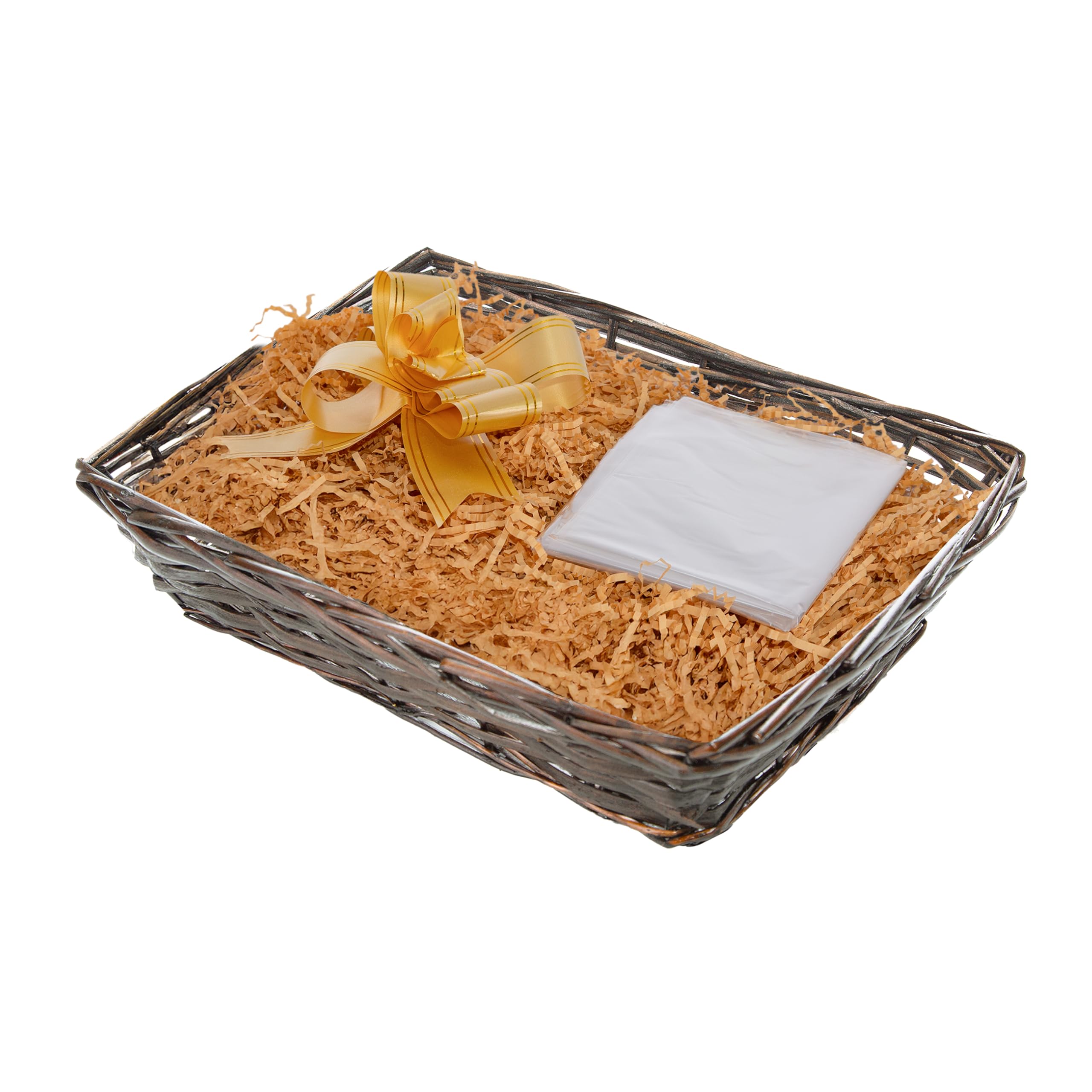 Wickerfield Brown Wicker Gift Hamper Basket Kit with Kraft Shredded Paper