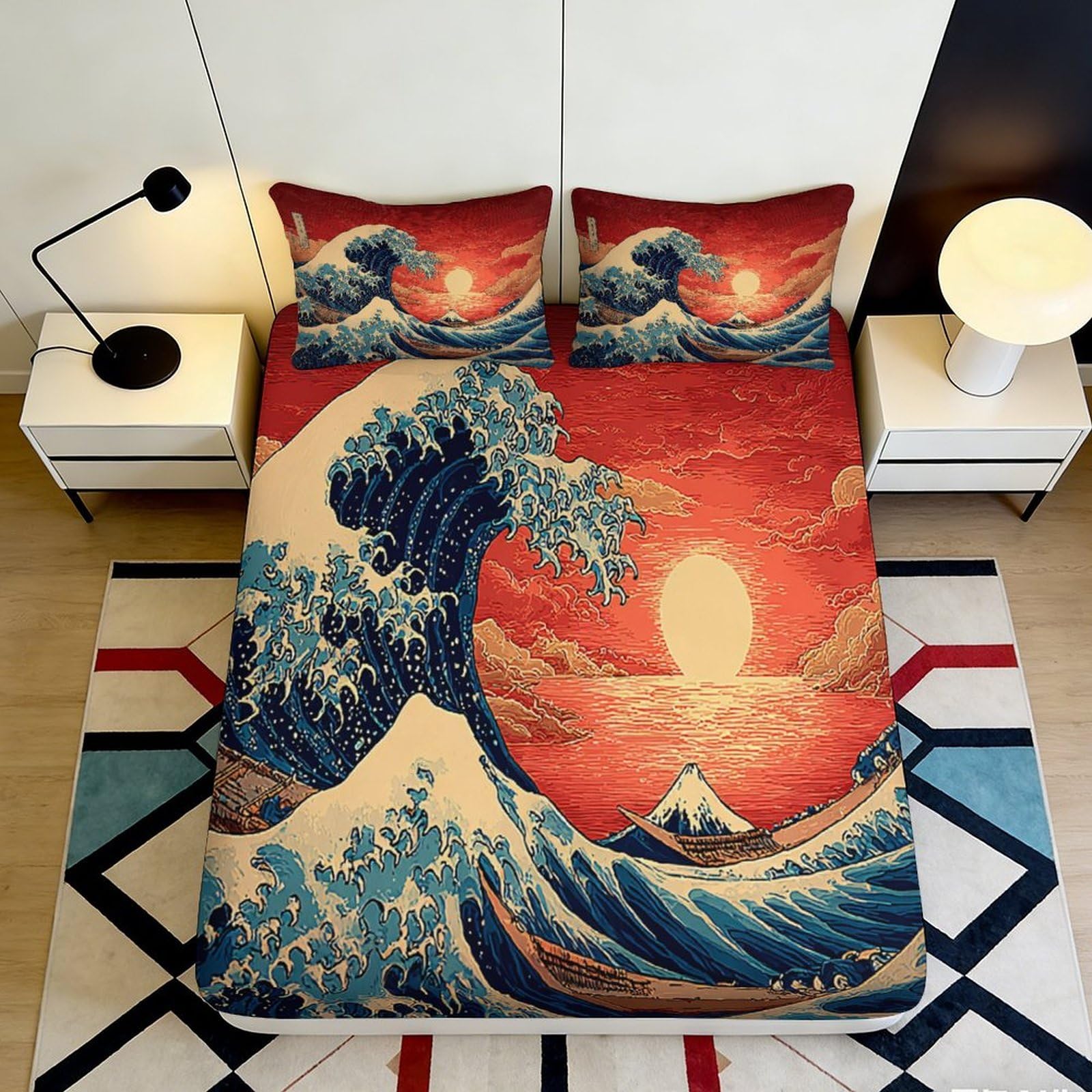 3D Printed Night Sky Fitted Sheet Microfiber Non-Slip Deep Pocket Moon Mattress Fitted Cover Washable Bedding 180x200x25cm