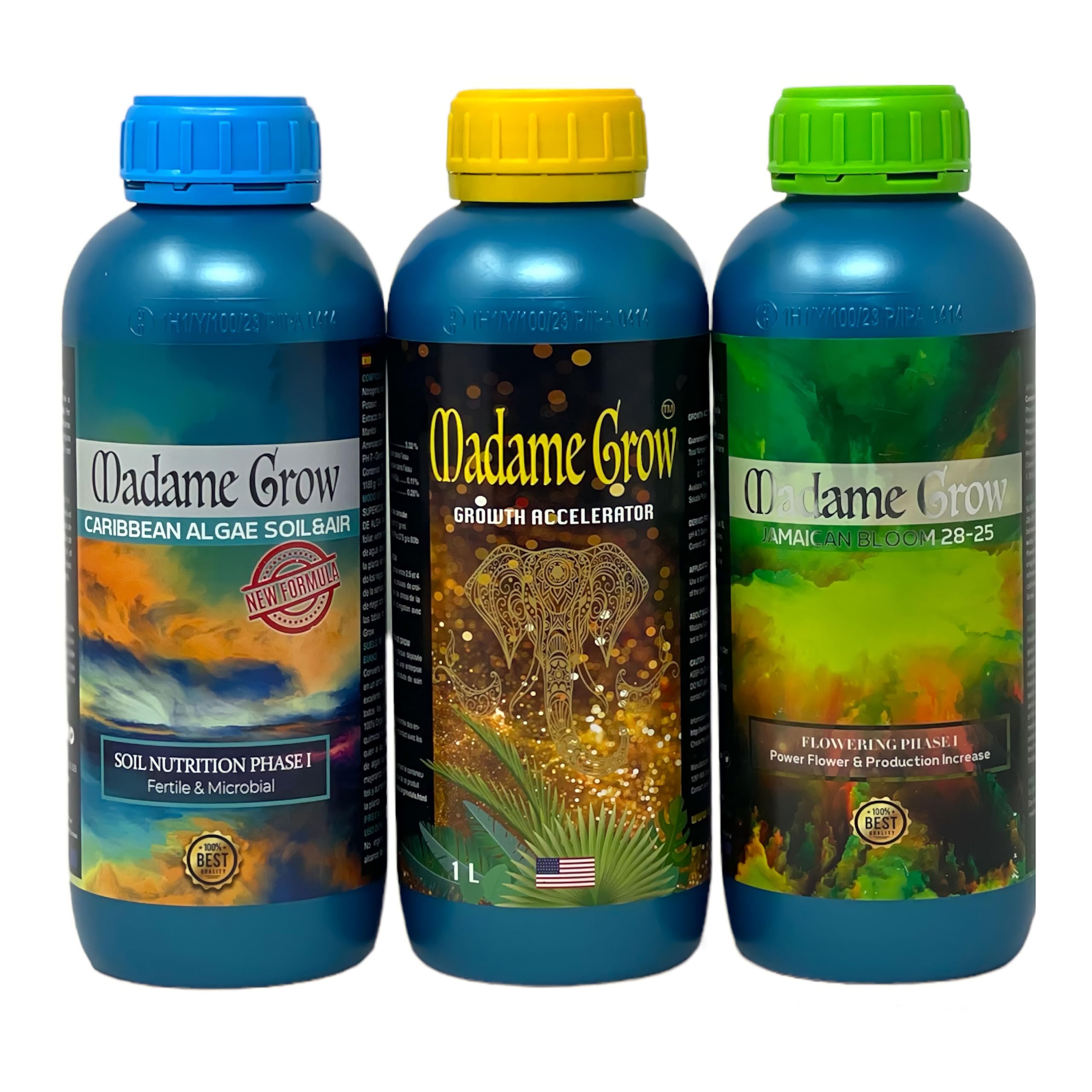 MADAME GROW Fertilizante plantas verdes - Abono para plantas verdes - Abono líquido para plantas - Fertilizante para el crecimiento universal - Fertilizante para la floración (KIT KINGSTONE 3x1L)
