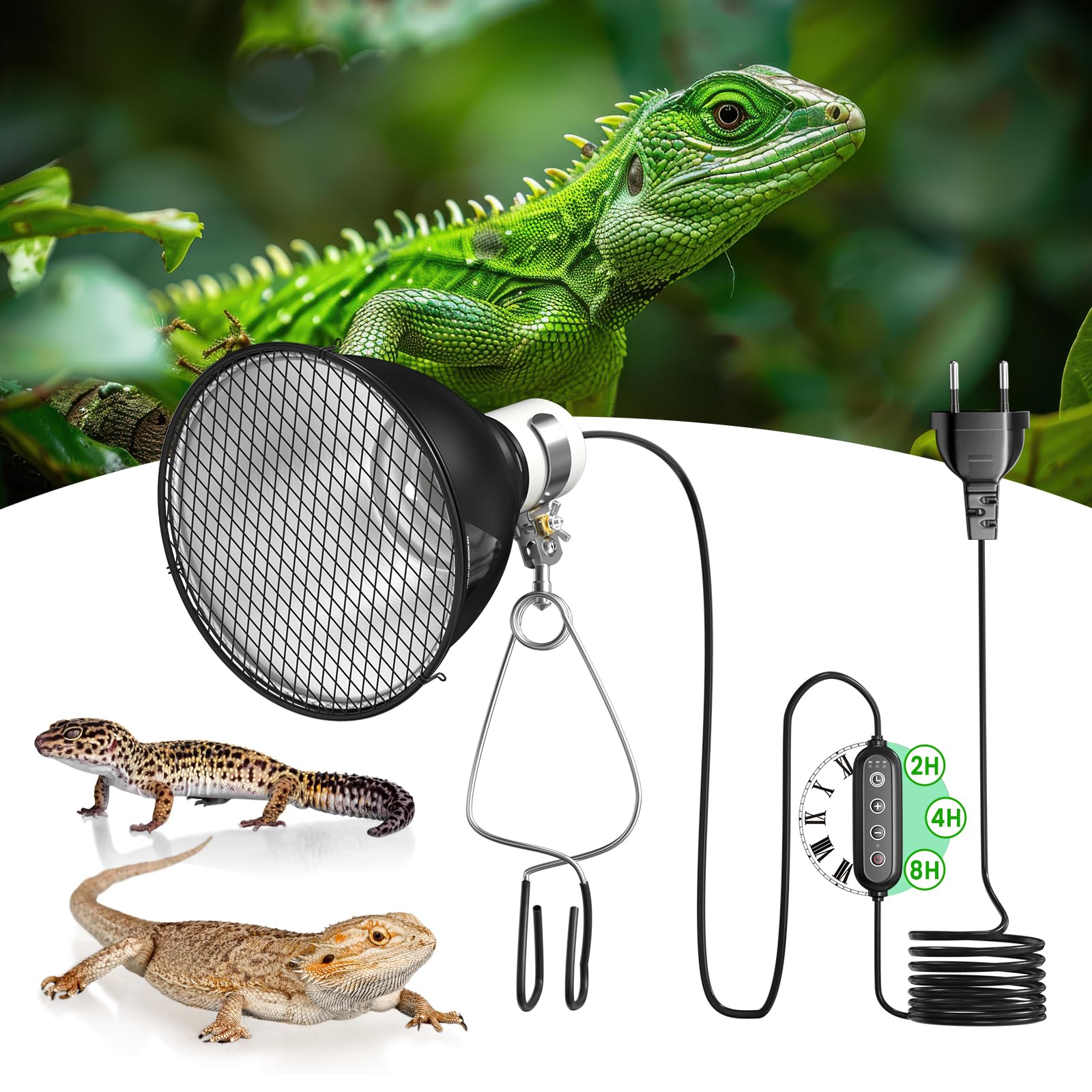 GlowUp Lampa grzewcza kopułkowa z ściemniaczem i timerem, 200 W E27 lampa grzewcza Terrarium 5,5 cala uchwyt lampy odblaskowej do żarówek UVA UVB, na podczerwień (bez żarówki)