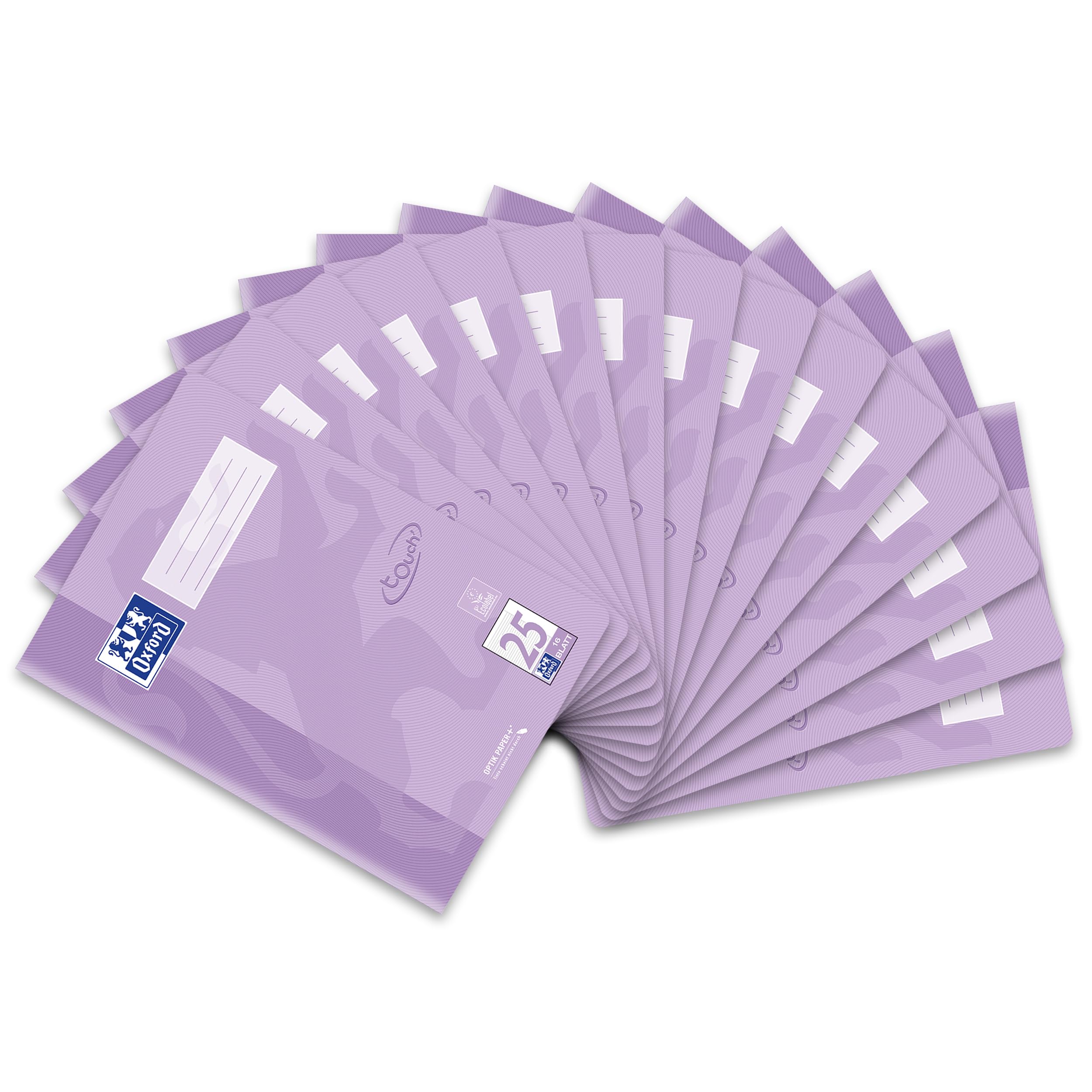 Oxford Schulheft A4 Touch, 16 Blatt, Lineatur 25, liniert, pastell flieder, 15 Stück