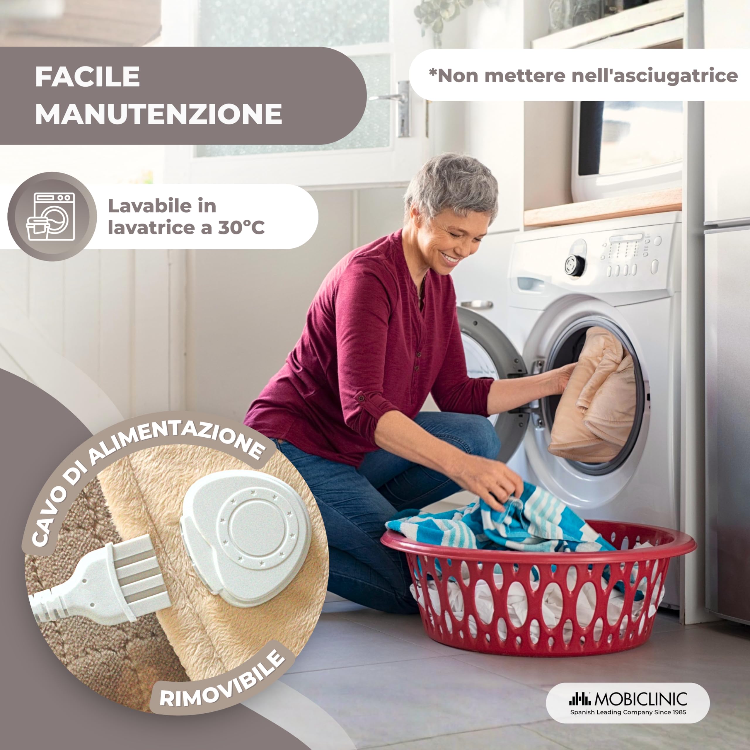 Mobiclinic, Termoforo cervicale e spalle, Cuscino termico, Marchio europeo, 3 livelli di temperatura, Spegnimento automatico, Lavabile, Antisurriscaldamento, Max.30º, 62x60, Beige