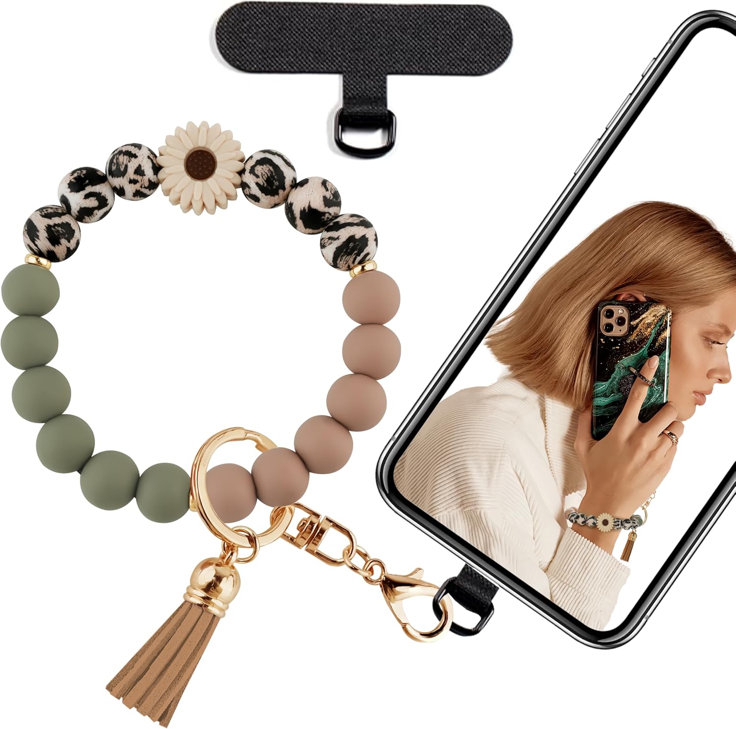 Silicone Beaded Phone Wrist Strap for Women, BPA-Free Silicone