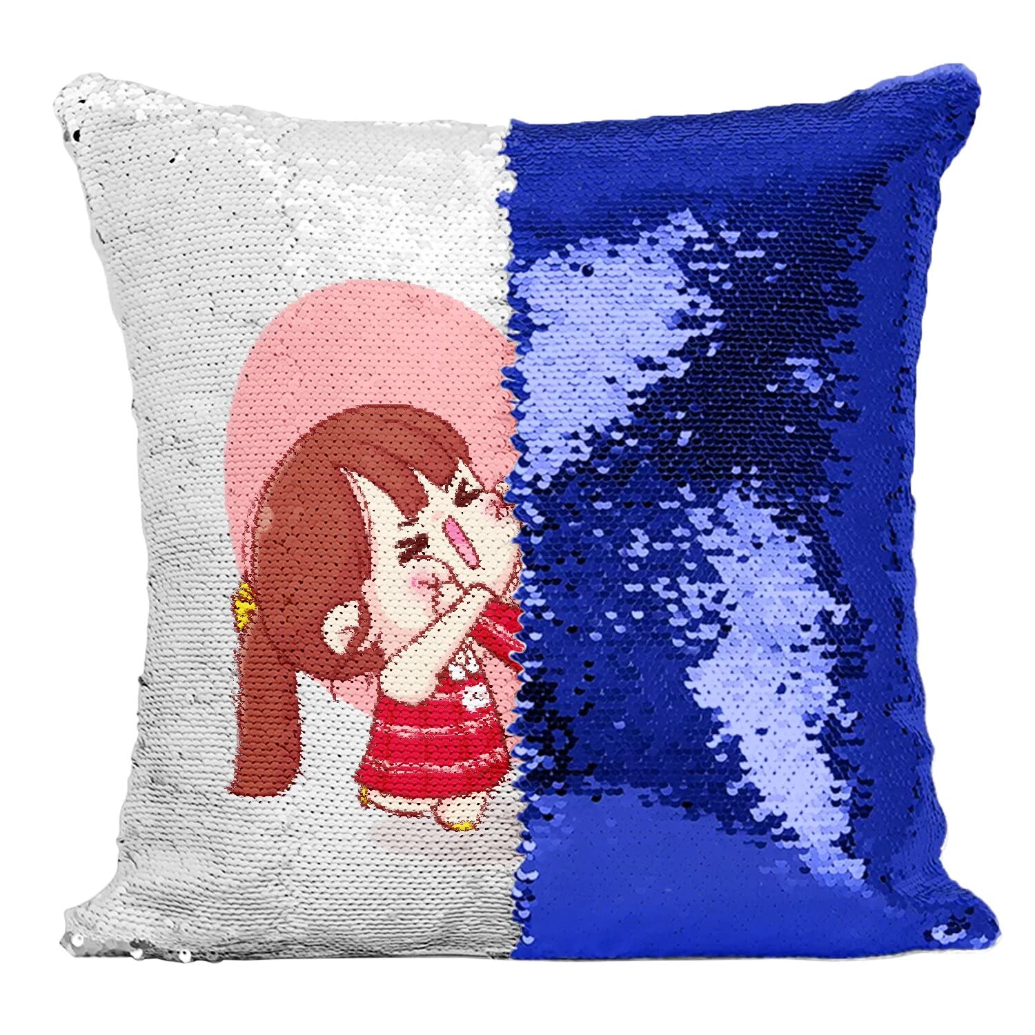 Coussin Housse Sequin Paillettes Bleu interactif motif japonais