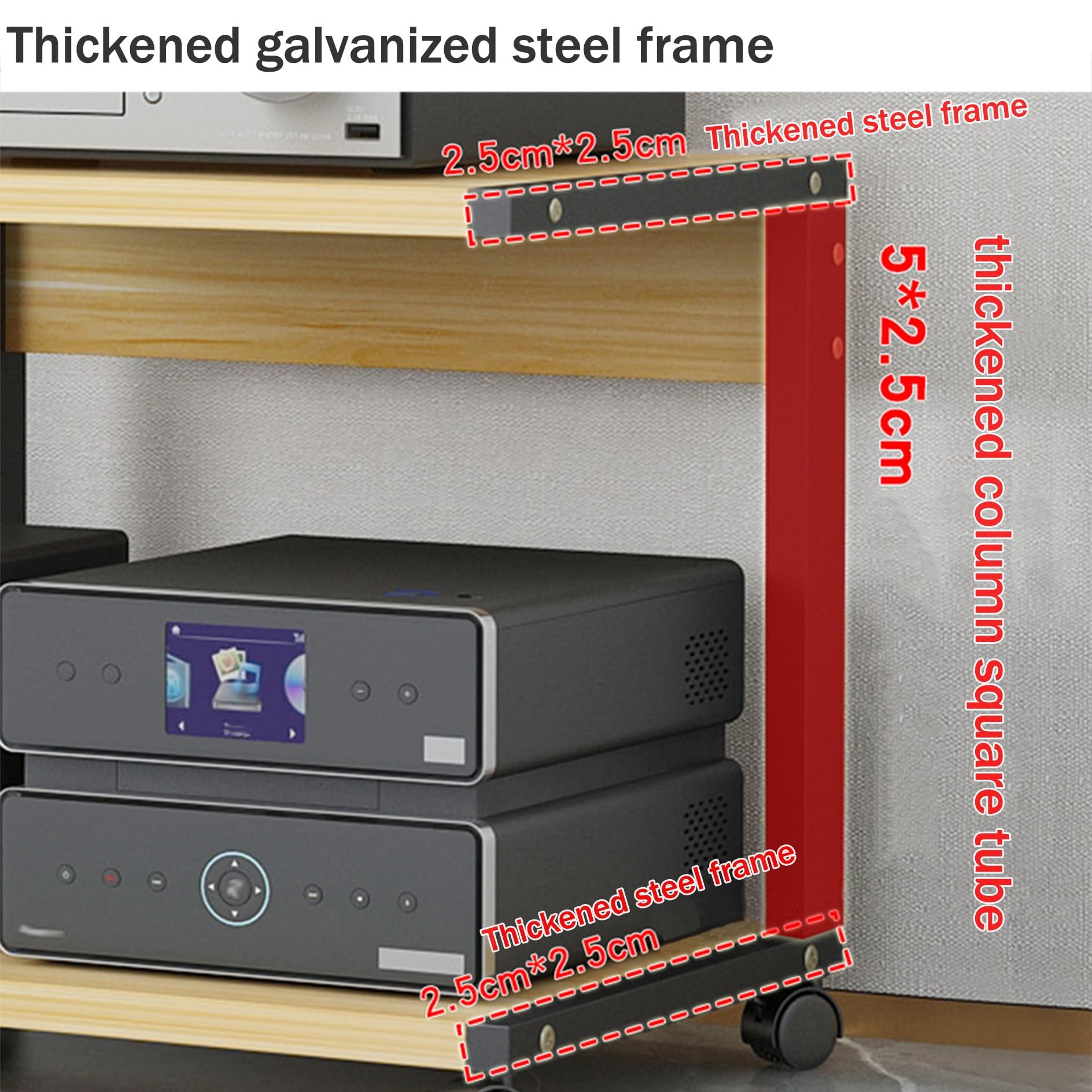 Mueble Equipo HiFi,Soporte Altavoz,Mueble Tocadiscos,Mesa Auxiliar con Ruedas,Mueble Soporte Impresora Móvil de Madera,Mueble TV de 2 Niveles,para Hogar Oficina Escuela(Nero,50x40x65cm)