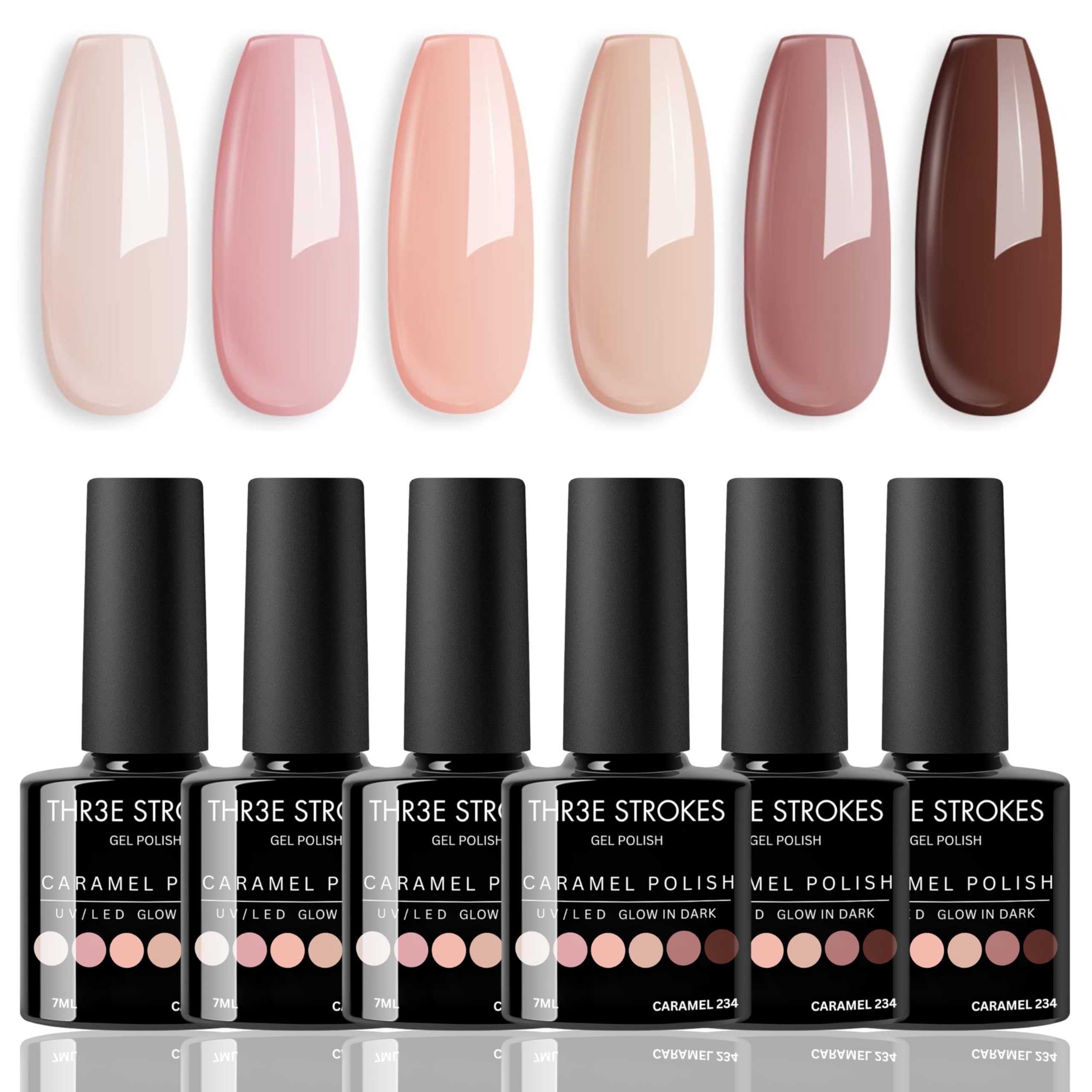 THR3E STROKES Gel Nail Polish Set - 6 Colors Gel Polish Glitter Gel Polish Sparkle Nail Polish Gel Manicure DIY Salon Nail Art Gifts (CARAMEL 234, 7.5ML)-image-32