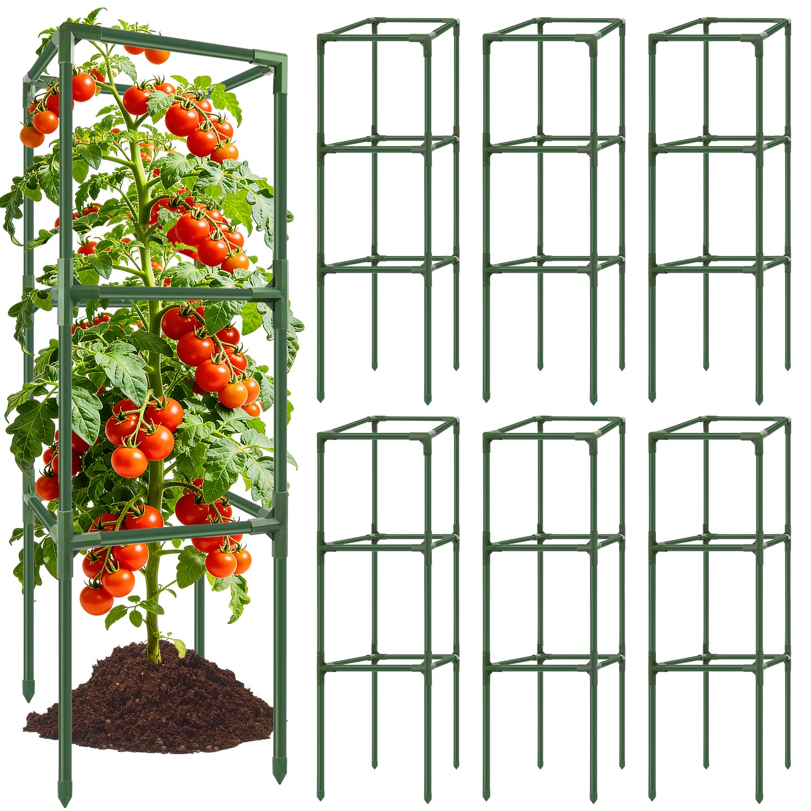 6 Pack Square Tomato Cages, 49.2" Large Upgraded Heavy Duty Steel Tomato Trellis Stakes, Garden Plant Support Cages Kit for Raised Garden Bed, Cucumber Trellis Vegetables and Climbing Plants