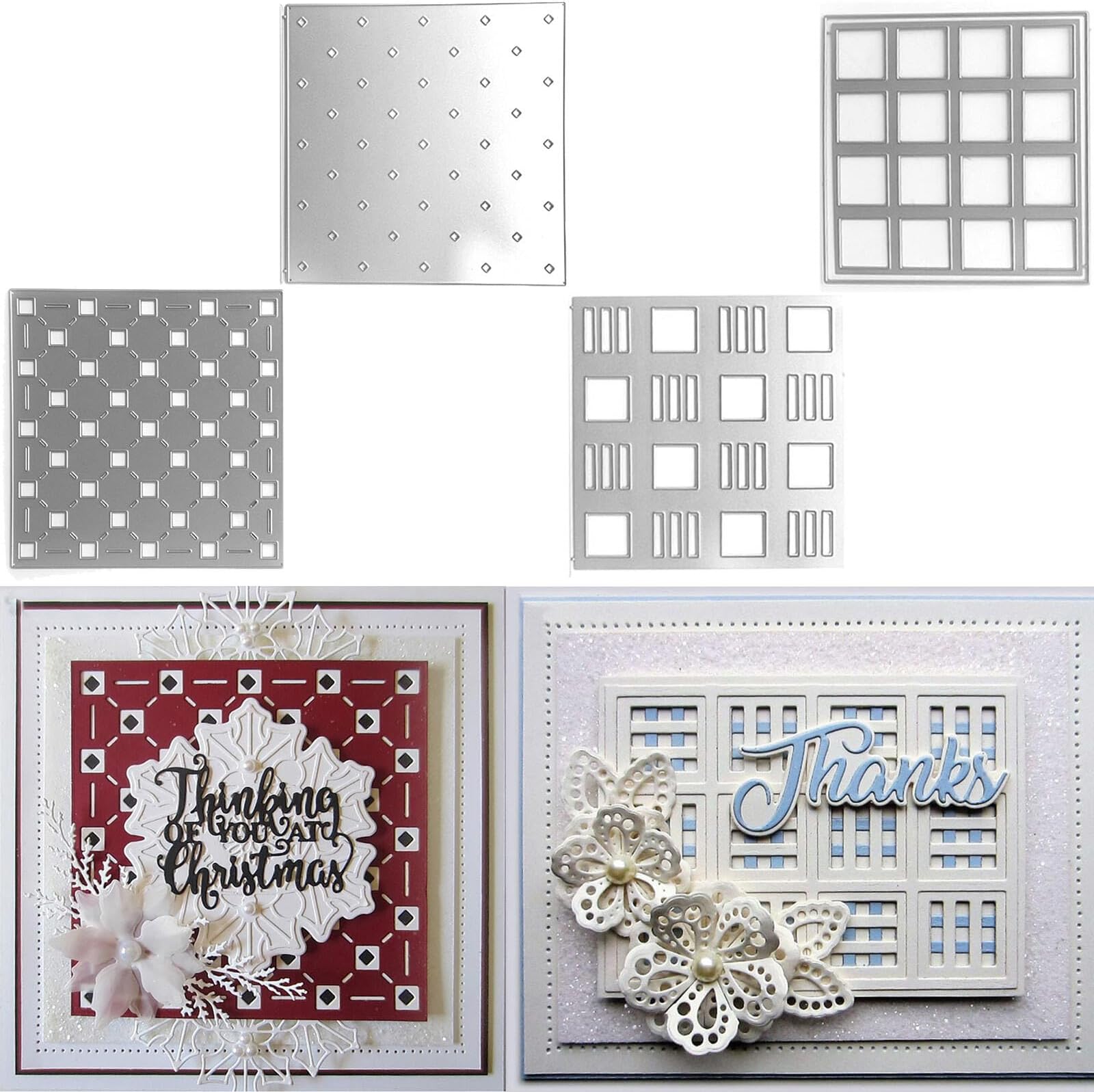 4PCS Square Frame Dies for Card Making Grids Rectangle Background Metal Cutting Dies for Paper Crafting Handmade Crafts Scrapbooking Supplies Embossing Stencil Die Cuts Punch Template Molds Arts Craft