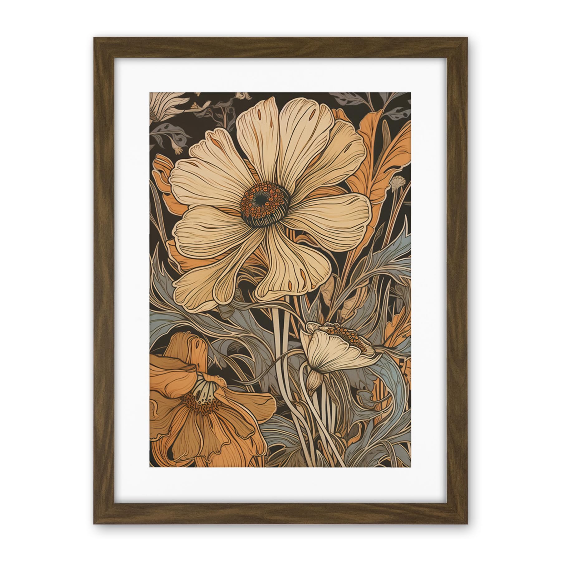 Artery8 Spring Wildflowers Pastel Colour Illustration Artwork Framed Wall Art Print 18X24 Inch