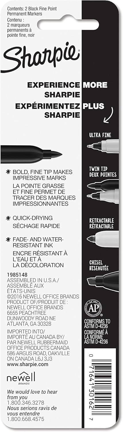 Sharpie 30162PP Permanent Markers, Fine Point, Black, 2 Count : Office Products