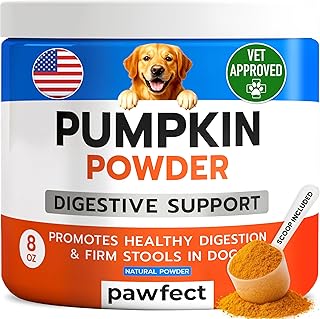 Pumpkin Powder for Dogs - 8oz Powdered Supplement High Fiber for Dogs Stool Softener - Treat Diarrhea, Constipation, Upset Stomach, Food Sensitivity - Improve Digestion - PET_Supplies - Made in USA