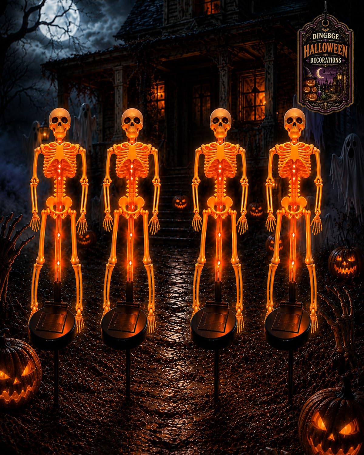 Solar Skeleton Yard Stake Halloween Decorations Waterproof Garden Light