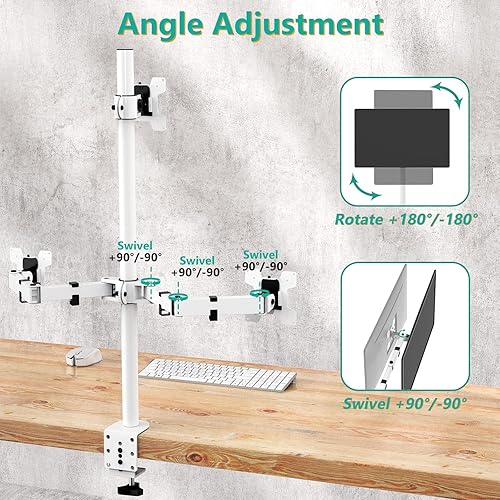 Miniatura 5 de WALI Triple Monitor Stand, Fully Adjustable Three Monitor Desk Mount Fits 3 Screens up to 27 inch, 22 lbs. Weight Capacity per Arm (M003-W), White