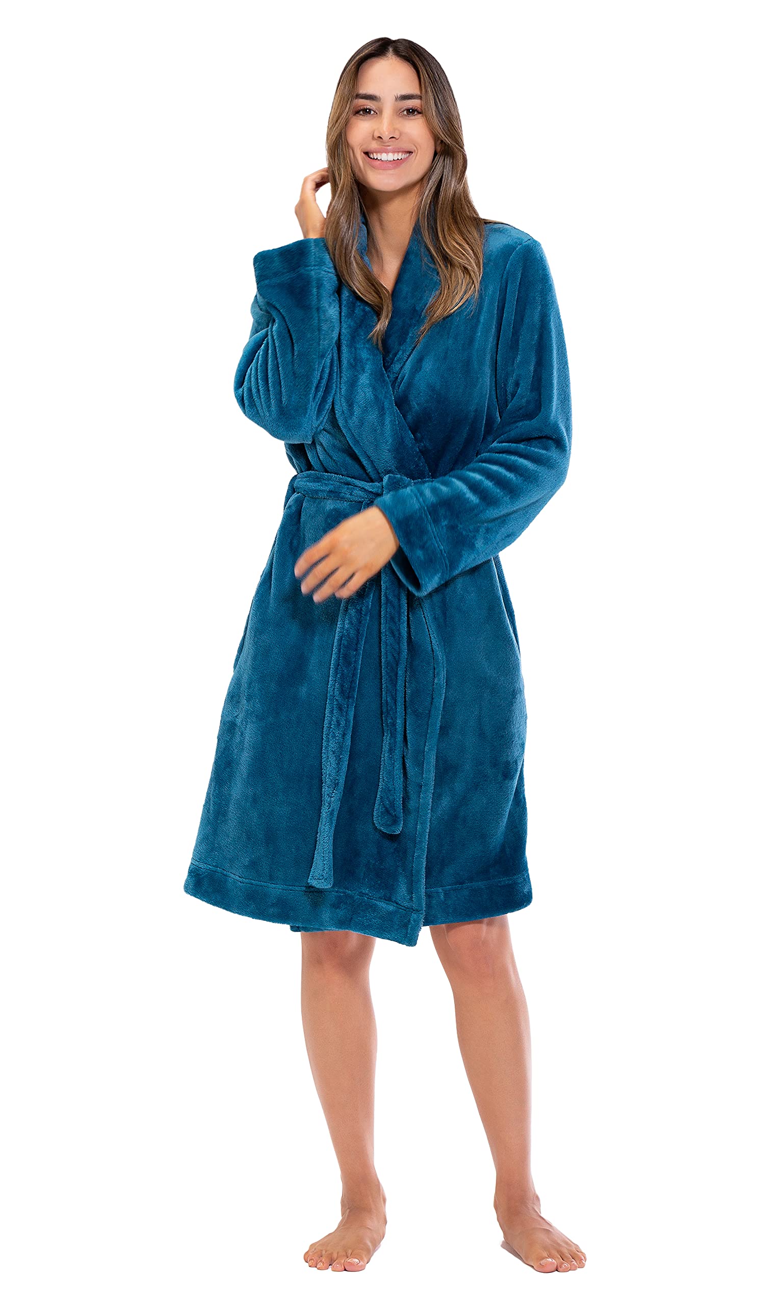 Turquaz Robes For Women Womens Fleece Shawl Collar Soft Plush Knee Length Spa Robe