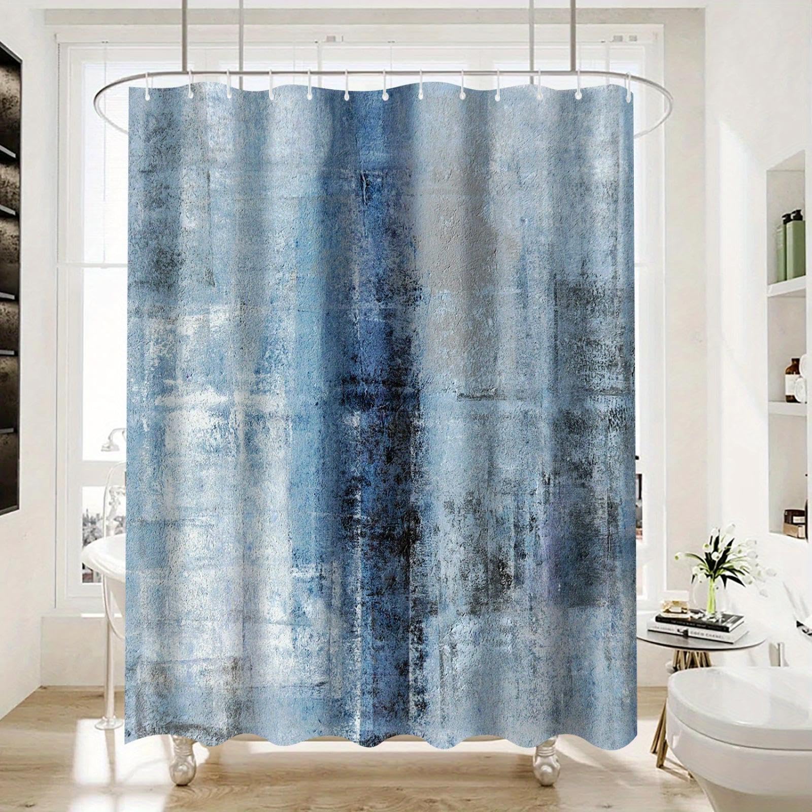 Abstrakcyjna niebiesko-szara zasłona prysznicowa, 237 x 180 cm, można prać w pralce, dekoracja łazienki z 12 haczykami, stylowy nowoczesny design artystyczny dla eleganckich akcesoriów domowych