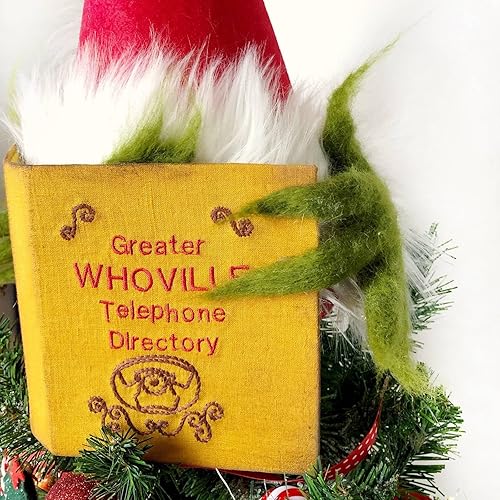 Miniatura 3 de Sombrero creativo para decoración del árbol de Navidad, divertido monstruo verde escondido detrás del libro, tapa del árbol, adorno clásico de