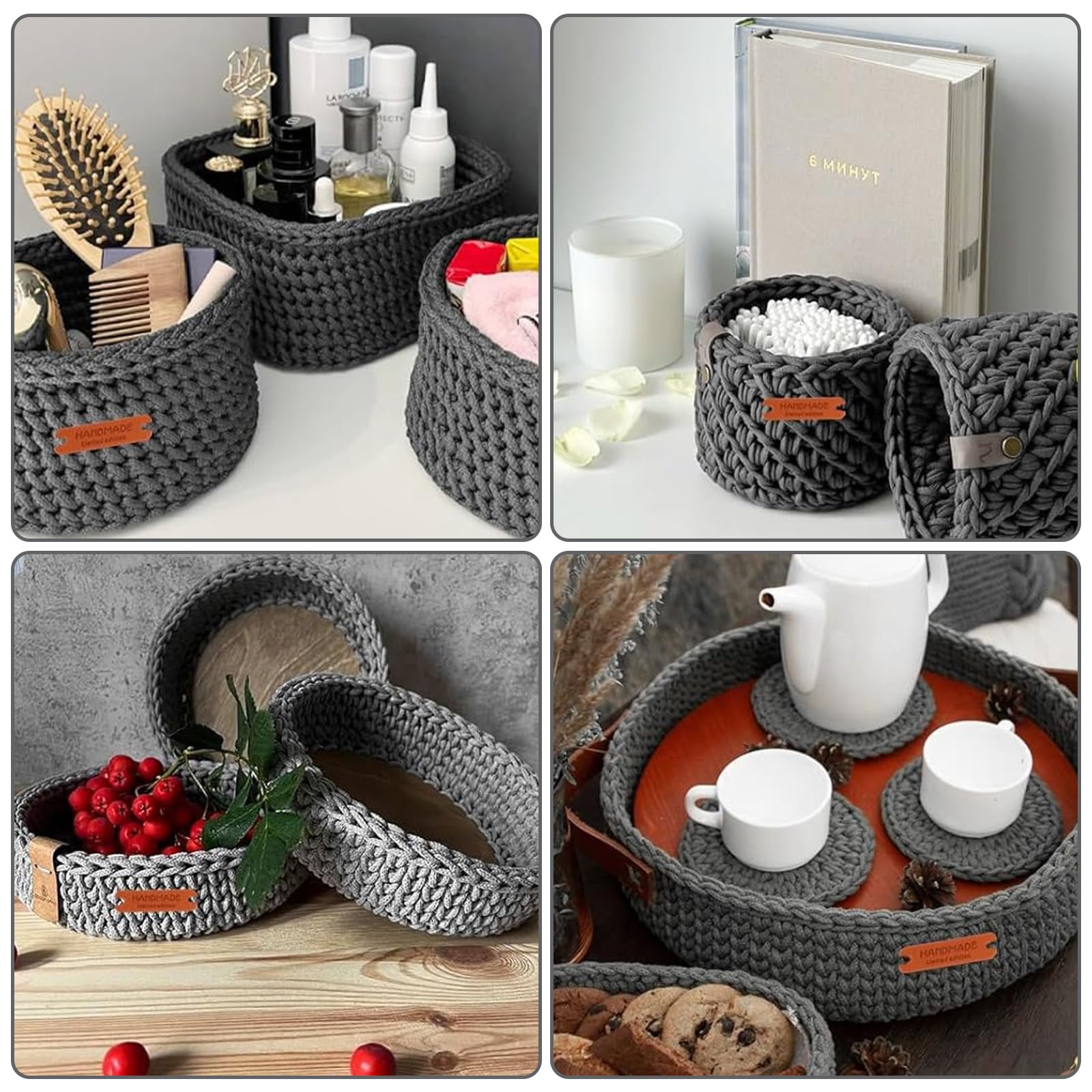 Coopay Haakset voor beginners, vierkante manden, haakset met haakhandleiding, doe-het-zelf haakset voor het leren van manden met haaknaald 4,5 mm, dik haakgaren, haakset voor beginners - zwart