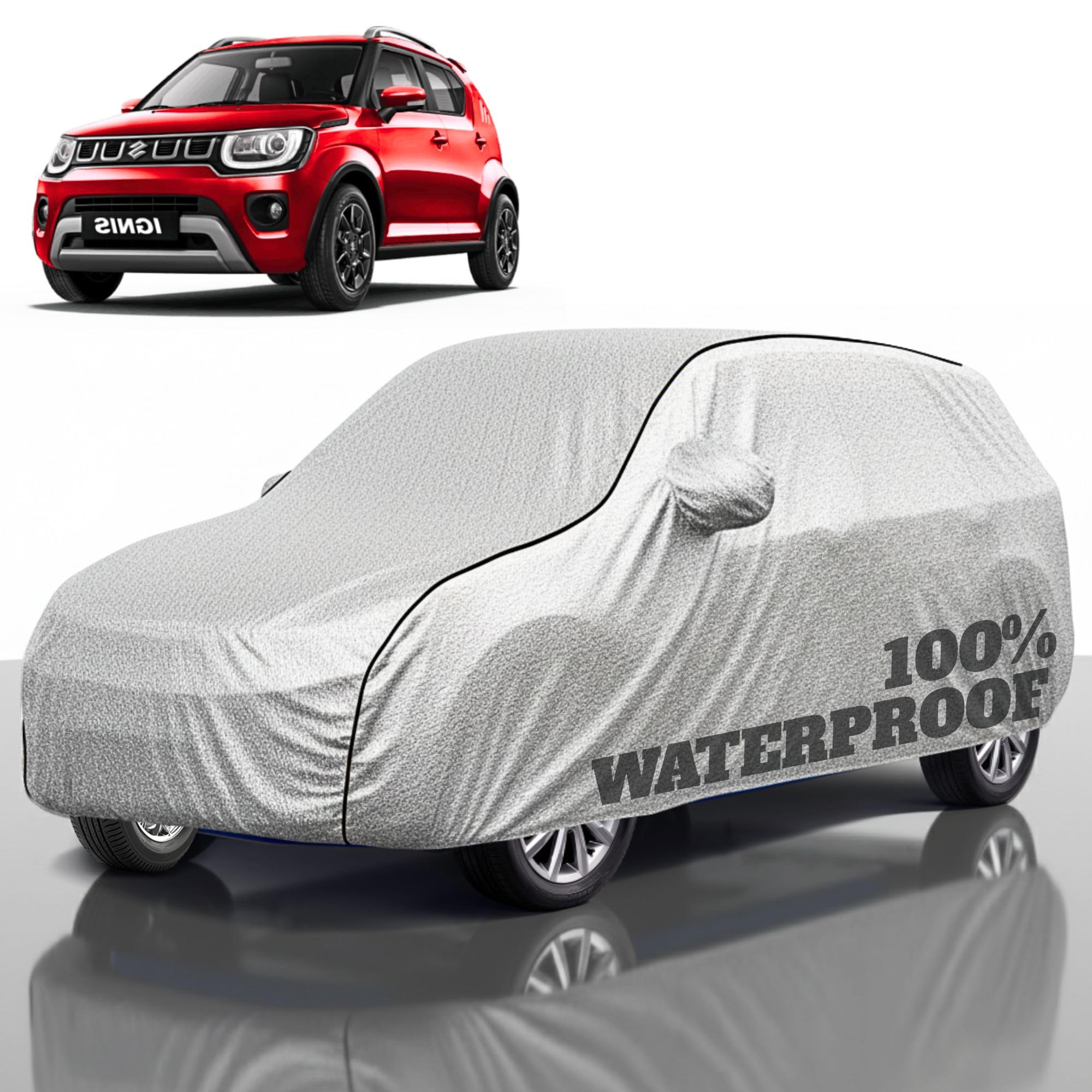 Premium Polyester Car Cover Ignis All-Weather Protection from Rain, Dust &amp; Sun | UV Resistant Fabric | Full Body Secure Fit for Outdoor &amp; Indoor Parking Silver