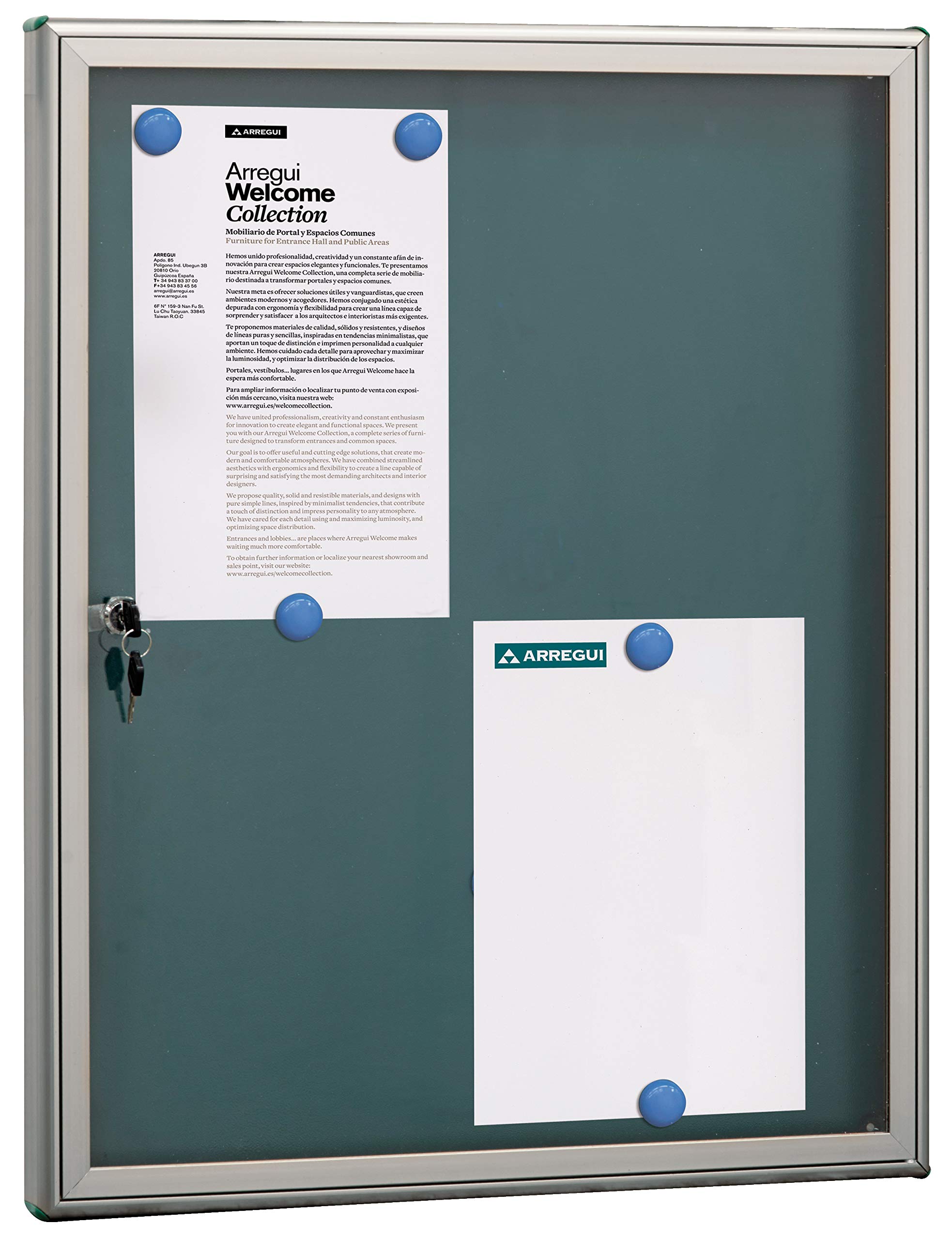 Arregui PAN72 Panel de Anuncios de aluminio y metacrilato para 4 hojas DIN A4, plata
