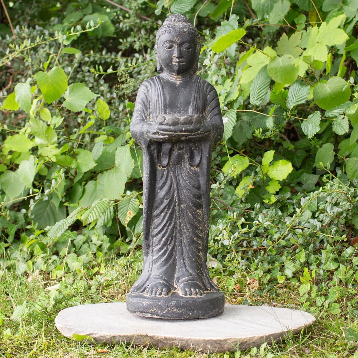 Buddha Figur stehend Kerzen Skulptur Stein Lavasand Bali Buddha Gott Garten Deko Teelichthalter 50 cm