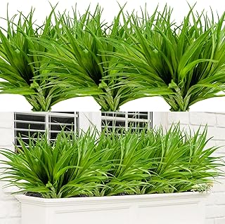 8Pcs Artificial Grass Plant Fake Outdoor Plastic Plants UV Resistant Faux Grasses Greenery Shrubs...