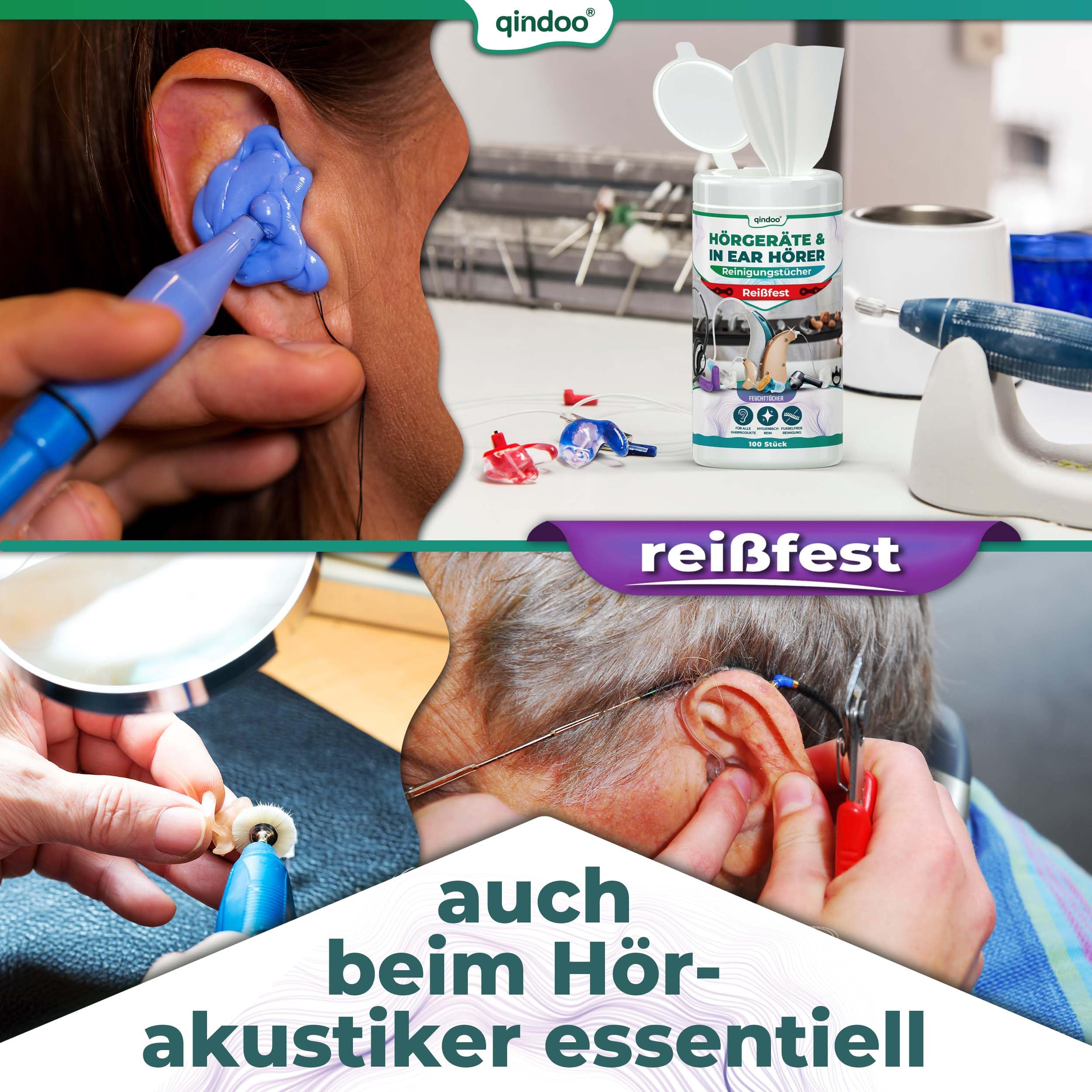 300x Reinigungstücher für Hörgeräte, Qindoo Reinigung für Kopfhörer, Headset, Ohrstöpsel In-Ear Reiniger Tuch feucht und reißfest (3 Dosen)
