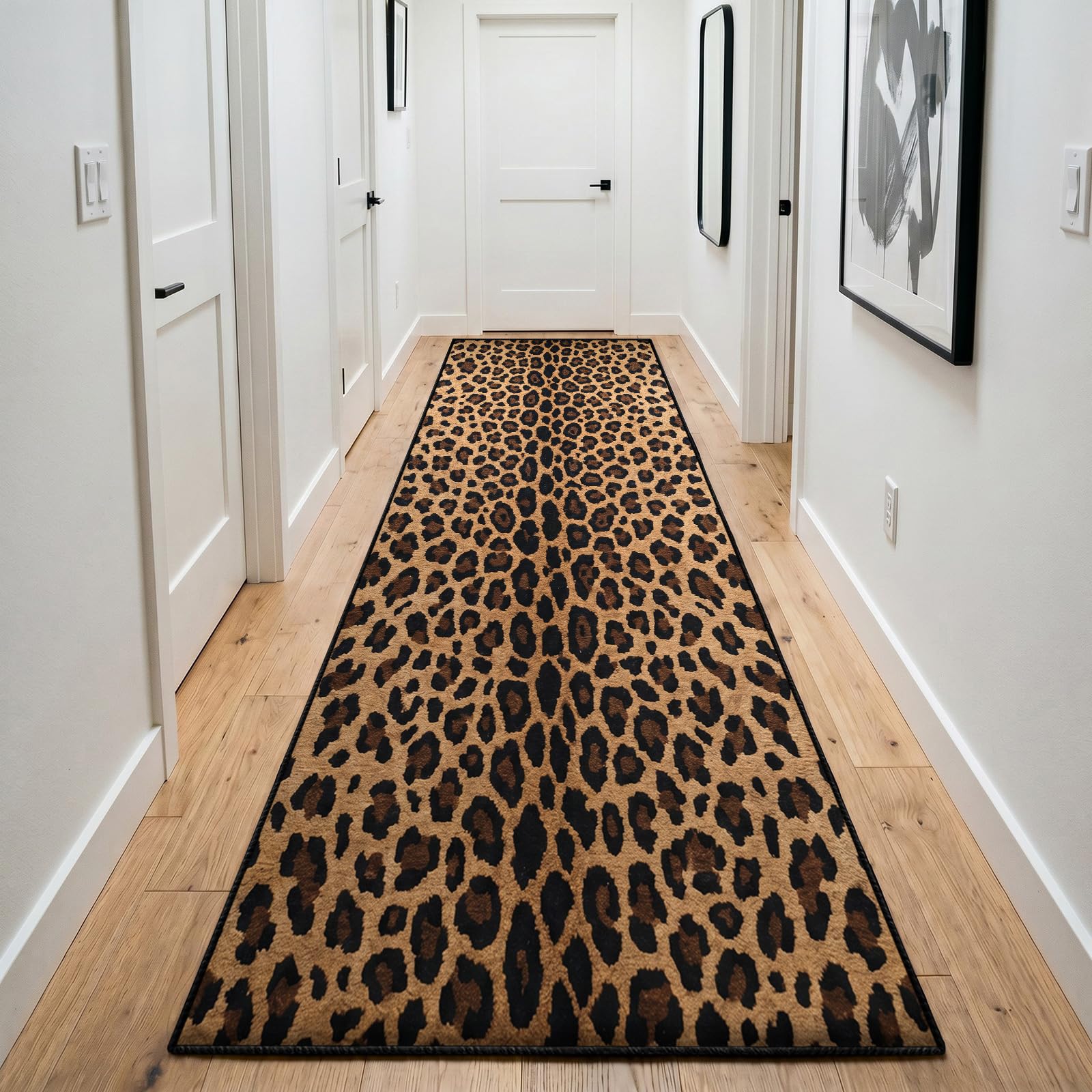 Lodge Rug Leopard Runner Rugs for Hallway 60x300cm, Rustic Brown Cheetah Carpet Runner, Animal Print Long Carpet, With Non Slip Backing Pet Friendly Machine Washable Rugs for Living Room Decor