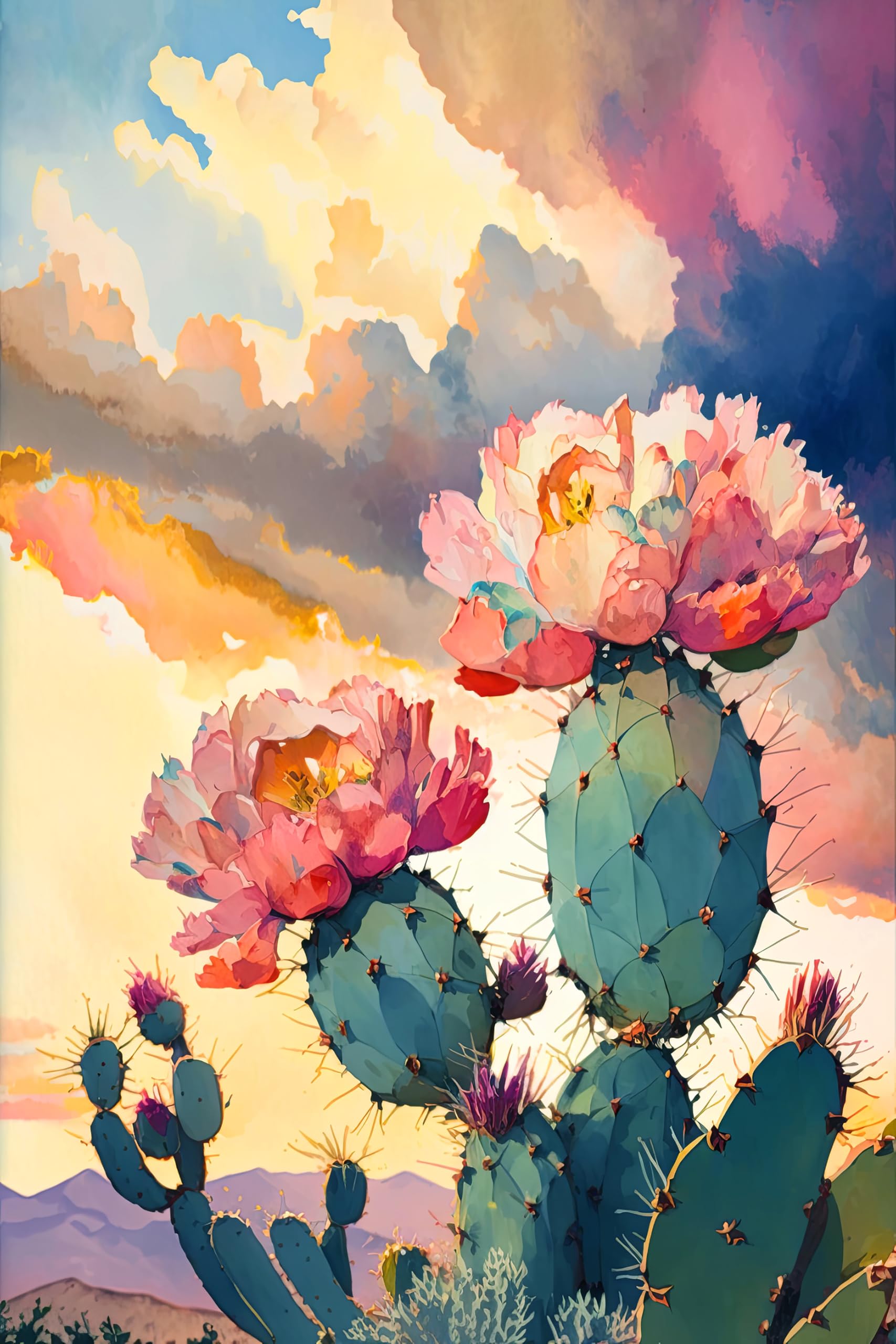 Amazon.com: Prickly Pear Cactus Sunset Print 3 - Watercolor Botanical  Desert Wall Art - Southwest Nature Painting - Sonoran Desert Scene -  Western Boho Home Decor Poster Print (11x17 Inches): Posters & Prints