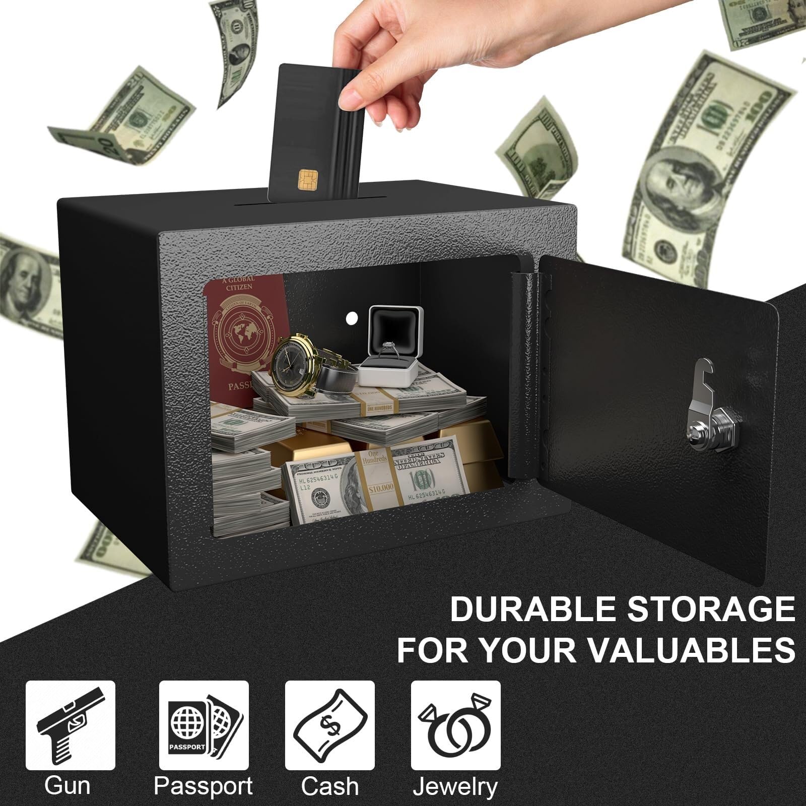 coffre Petit coffre-fort portable avec serrure, coffres-forts compacts | Bijoux et objets de valeur for factures Cartes Bureau de voyage à domicile