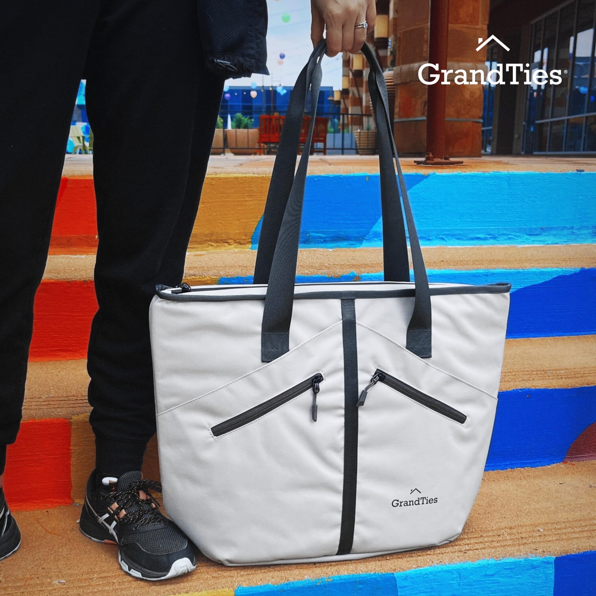 GrandTies Borsa termica termica per 30 lattine, grande capacità, durevole, con cerniera, a prova di perdite, per la spesa, pranzo, picnic, viaggi