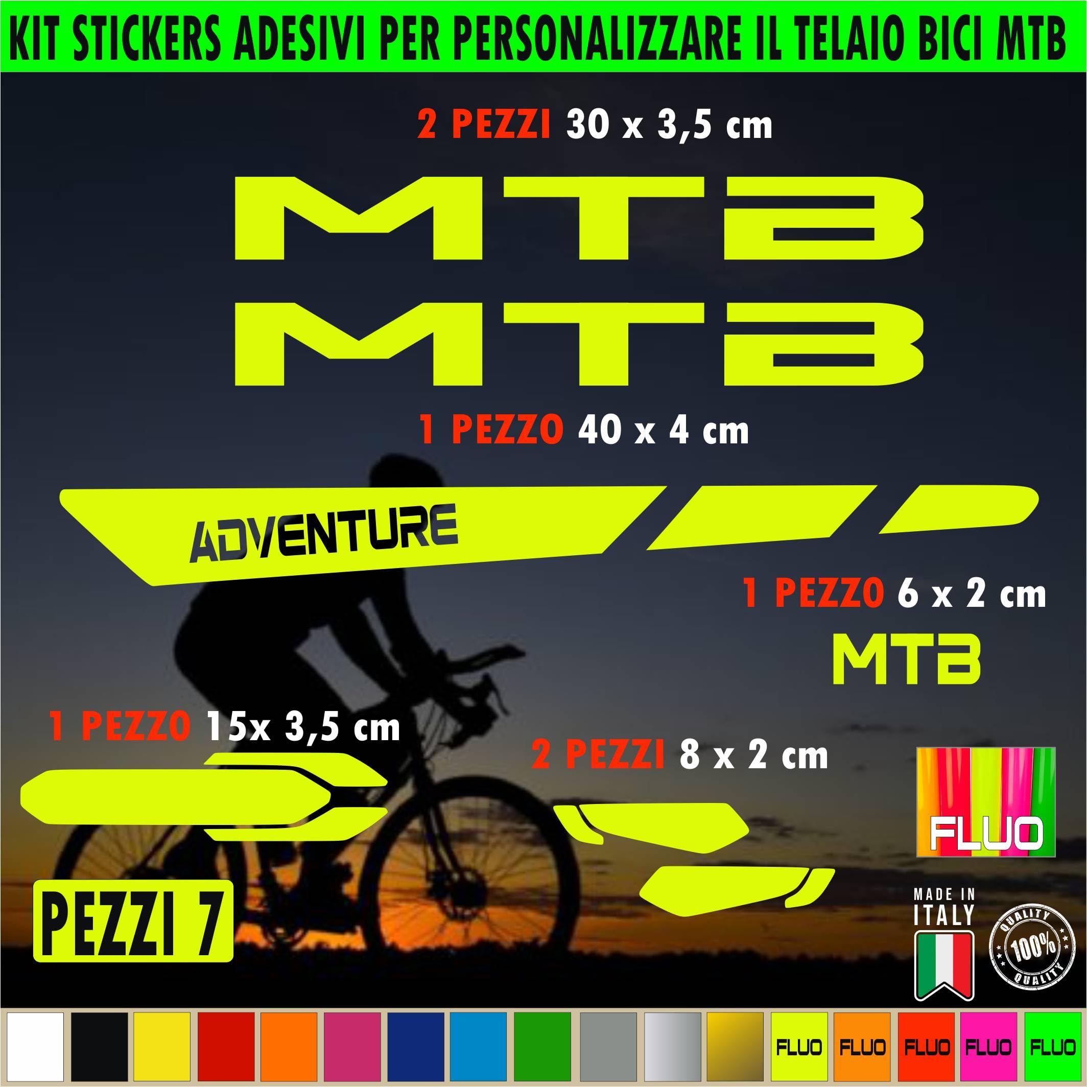 Kit 7 Adesivi Stickers Bici Protezione Decal Universale Telaio Bicicletta MTB Mountain Bike Corsa Ciclo Cross Fat Bike Downhill elettrica Frame MTB Adventure cod.2395