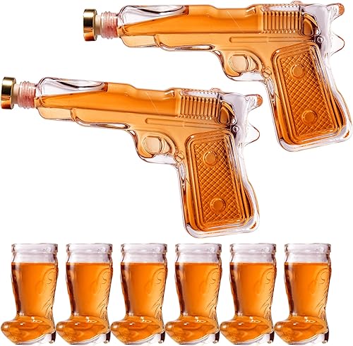 Miniatura 2 de Juego de decantador de pistola y vasos de chupito para fiesta, decantador de pistola de whisky y vaso de chupito, vertedores y tapón, 2 decantadores