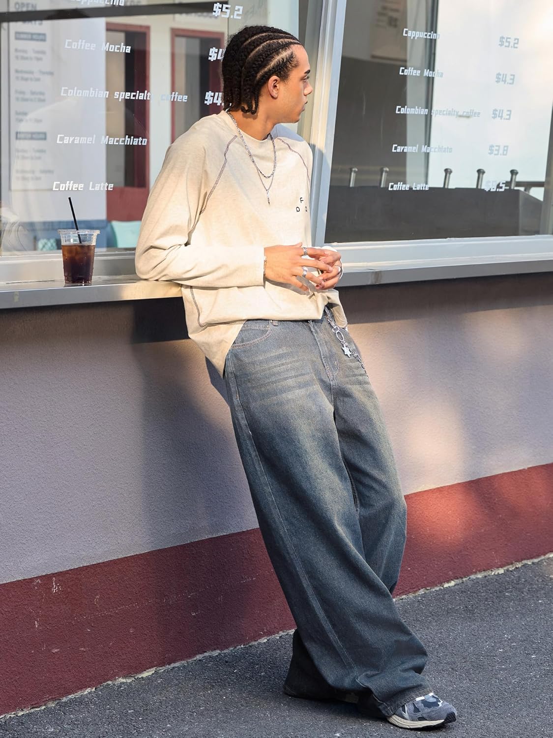 JMIERR Mens Baggy Jeans Casual Relaxed Fit Wide-Leg Denim Pants Loose Streetwear Trousers - Image 4