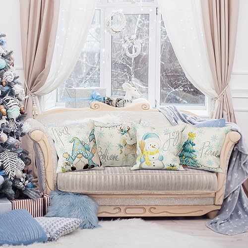 Miniatura 4 de Juego de 4 fundas de almohada de Navidad de 18 x 18 pulgadas, fundas decorativas de invierno, para sofá, decoración de casa rural (árbol de Navidad,